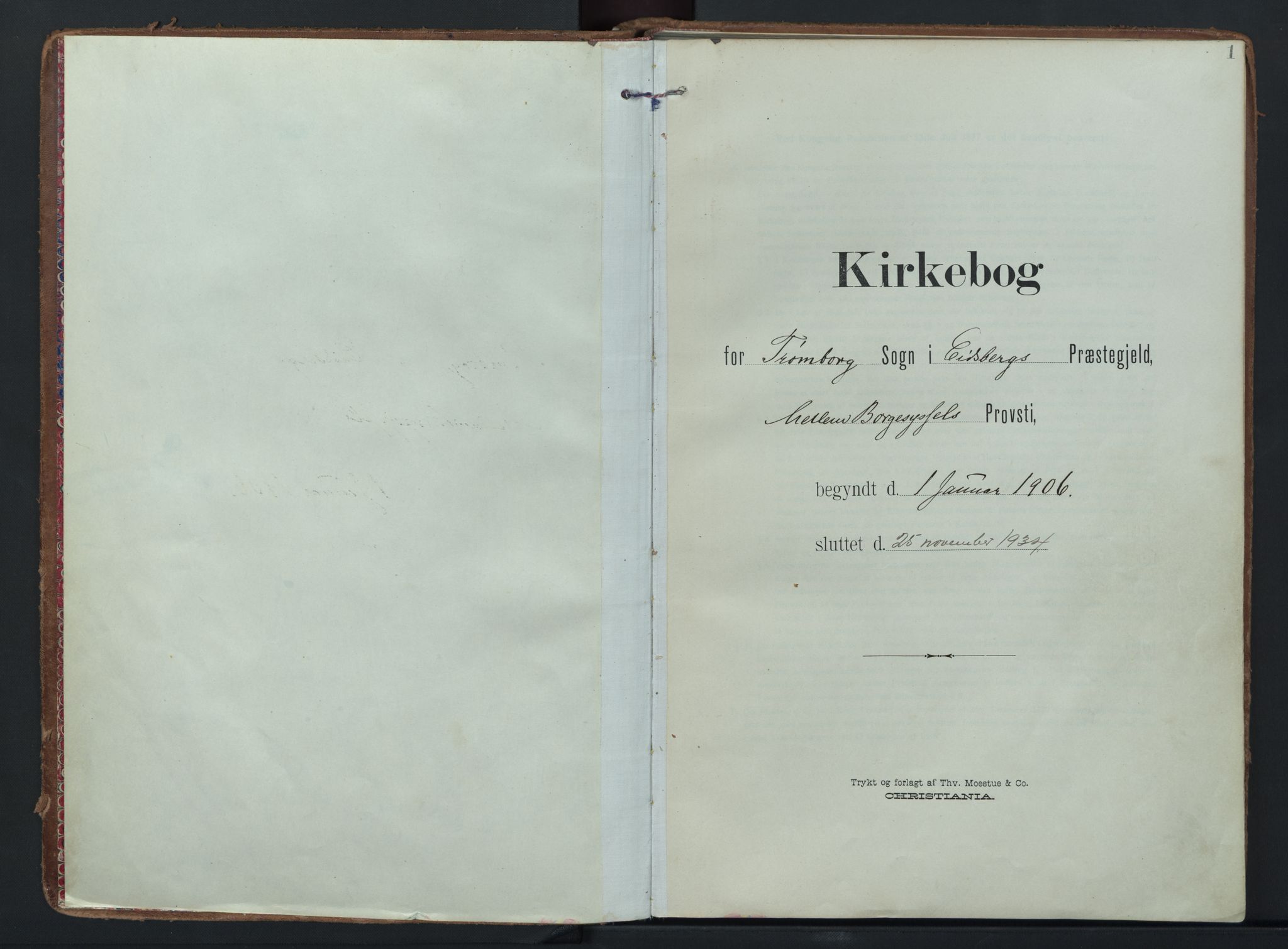 Eidsberg prestekontor Kirkebøker, AV/SAO-A-10905/F/Fc/L0002: Parish register (official) no. III 2, 1906-1934, p. 1