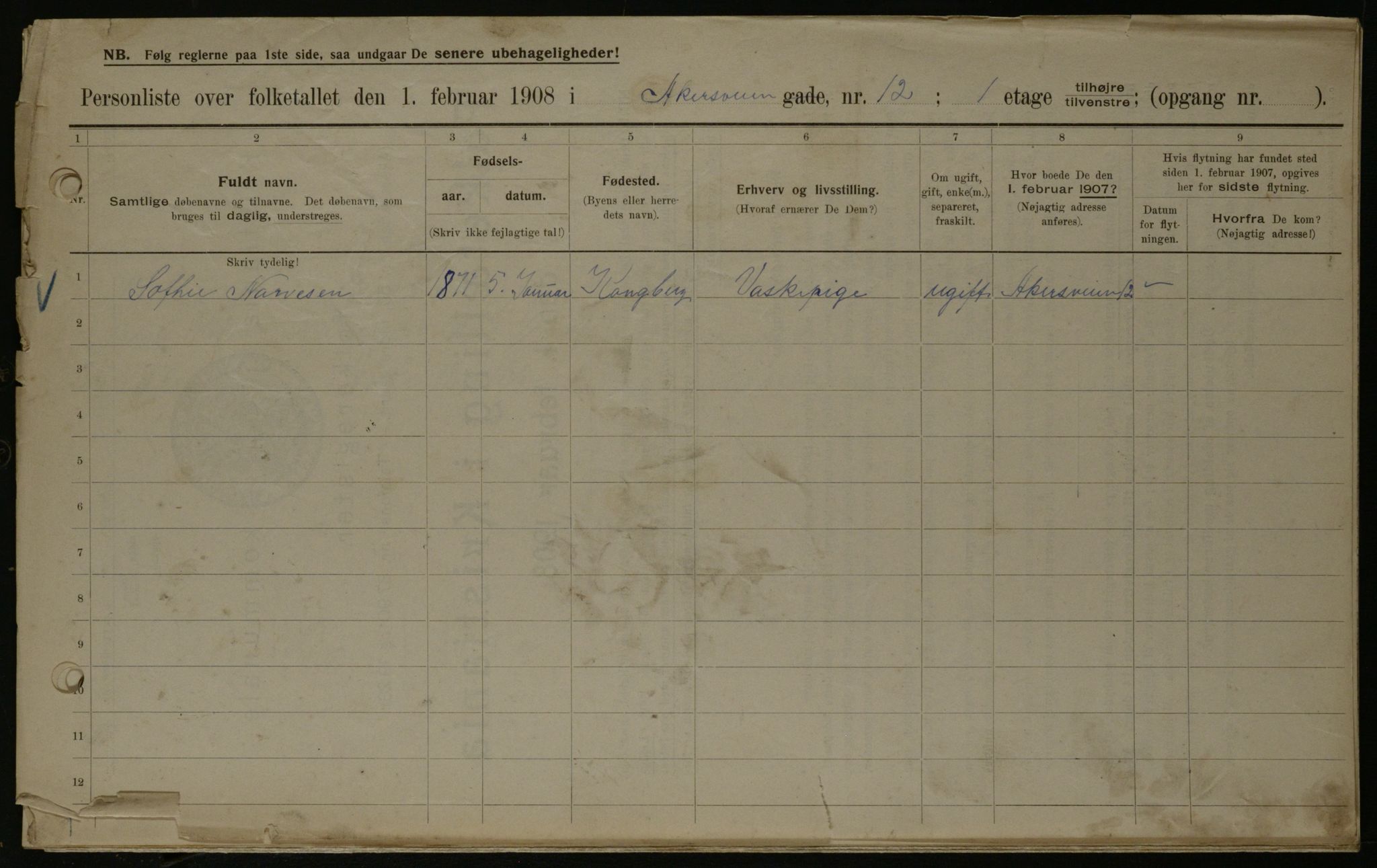 OBA, Municipal Census 1908 for Kristiania, 1908, p. 1038