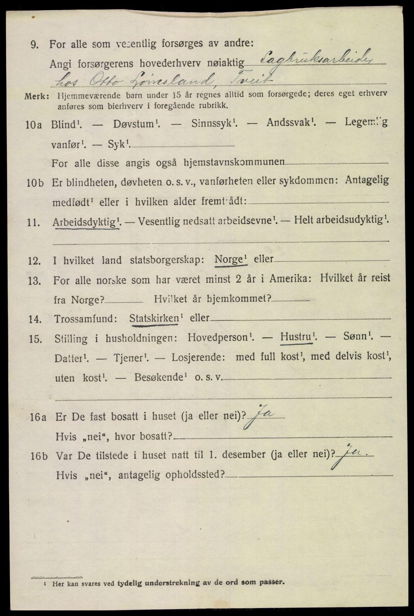 SAK, 1920 census for Tveit, 1920, p. 3871