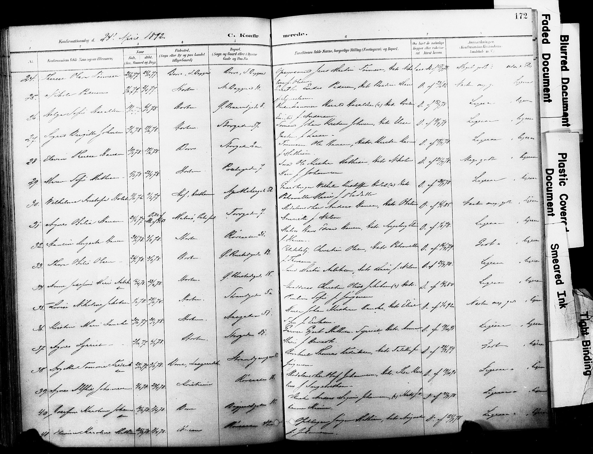 Horten kirkebøker, AV/SAKO-A-348/F/Fa/L0004: Parish register (official) no. 4, 1888-1895, p. 172