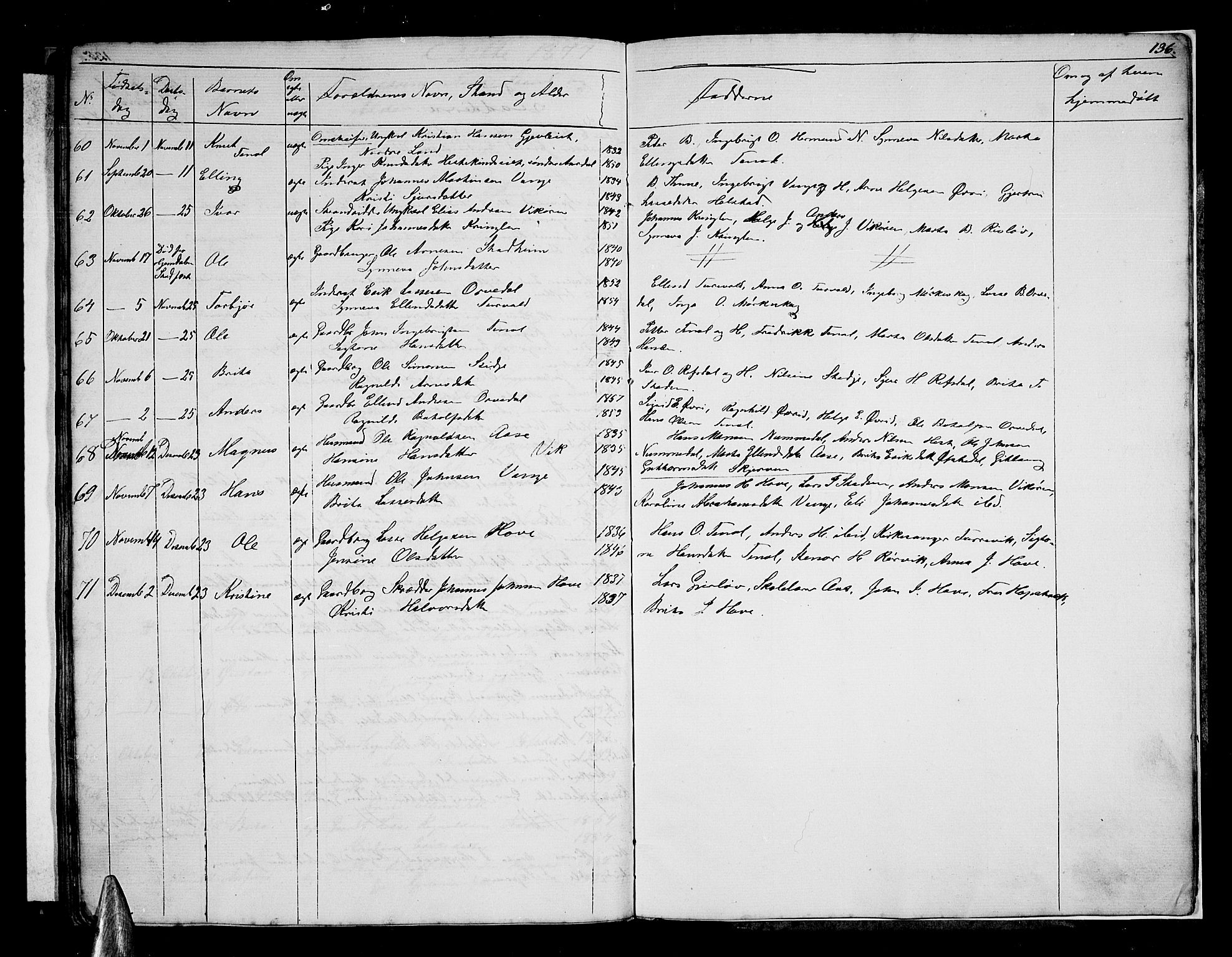 Vik sokneprestembete, AV/SAB-A-81501/H/Hab/Haba/L0002: Parish register (copy) no. A 2, 1856-1877, p. 136