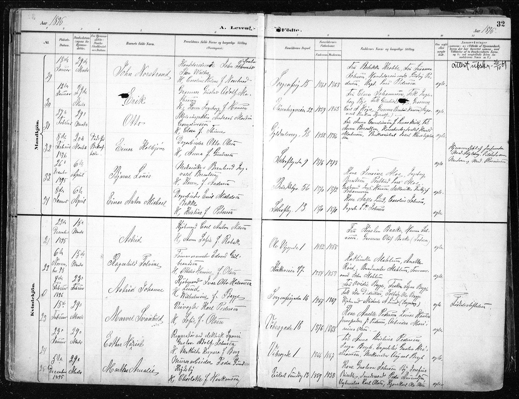 Uranienborg prestekontor Kirkebøker, AV/SAO-A-10877/F/Fa/L0005: Parish register (official) no. 5, 1895-1907, p. 32