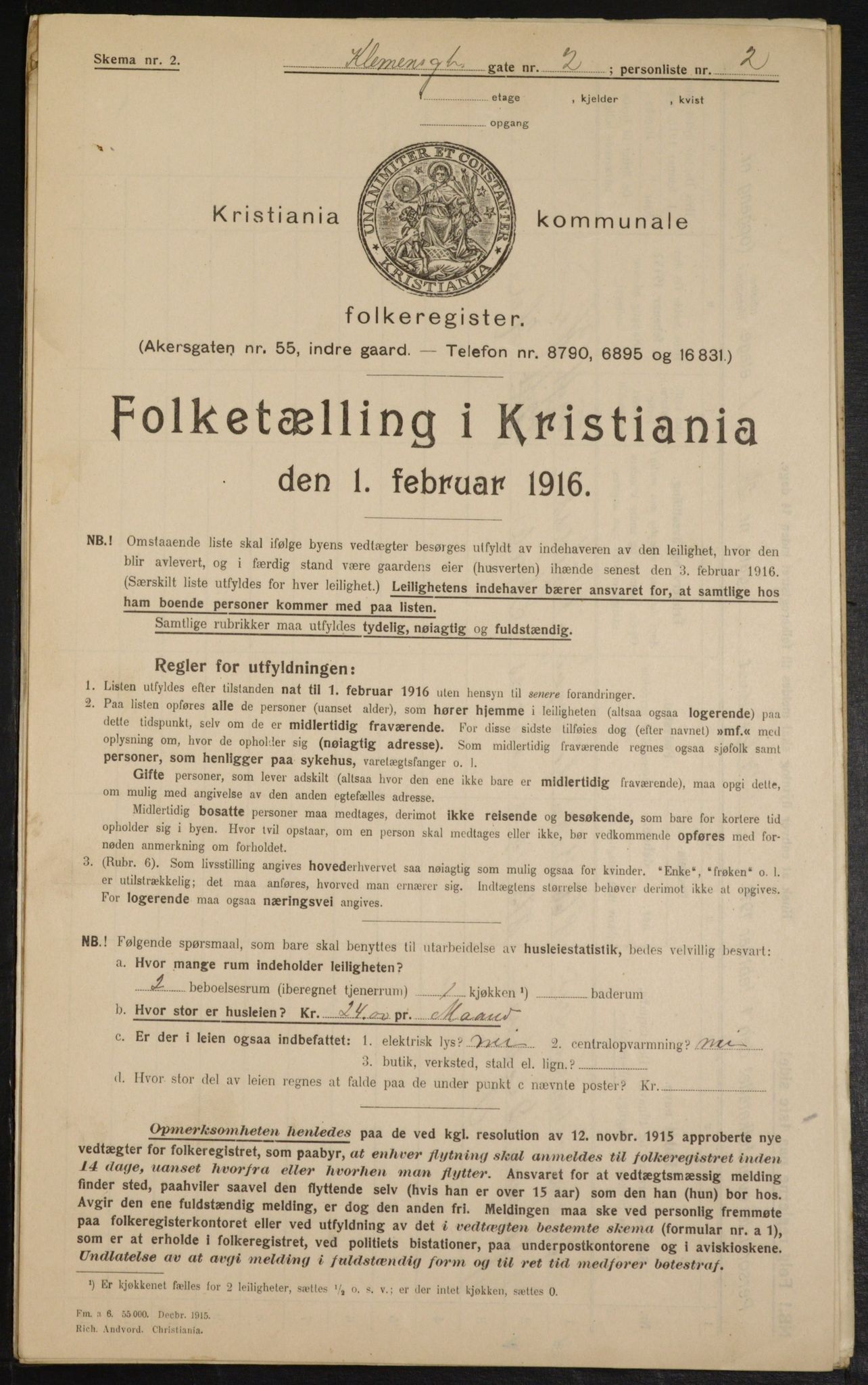 OBA, Municipal Census 1916 for Kristiania, 1916, p. 12852