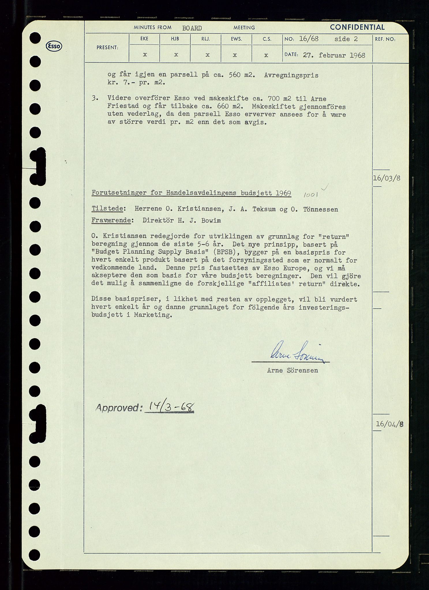 Pa 0982 - Esso Norge A/S, AV/SAST-A-100448/A/Aa/L0002/0004: Den administrerende direksjon Board minutes (styrereferater) / Den administrerende direksjon Board minutes (styrereferater), 1968, p. 28