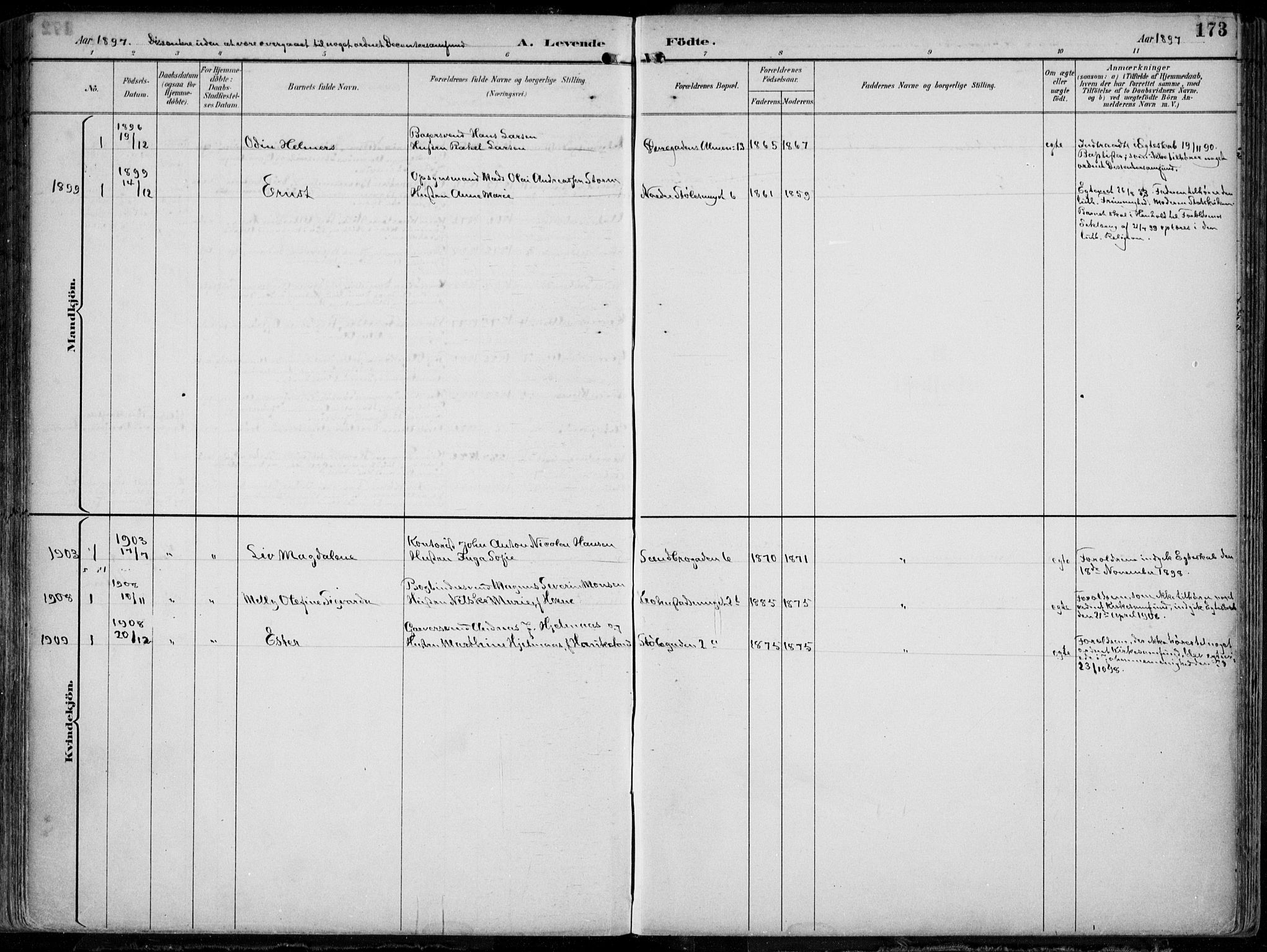 Mariakirken Sokneprestembete, SAB/A-76901/H/Hab/L0005: Parish register (copy) no. A 5, 1893-1913, p. 173
