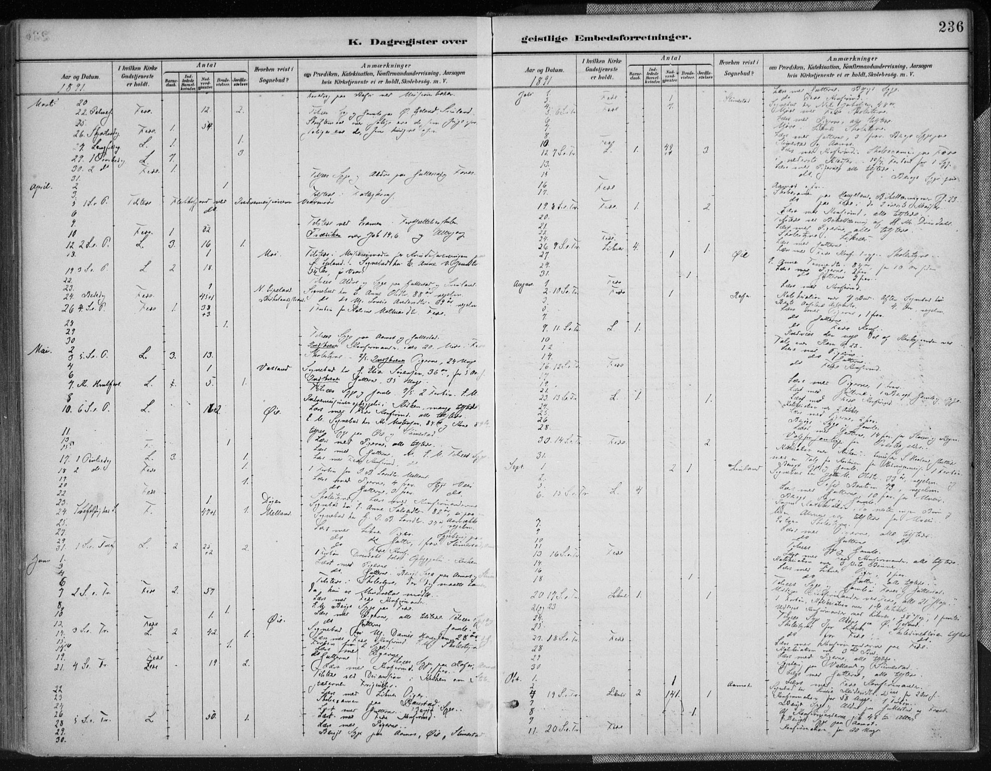 Kvinesdal sokneprestkontor, SAK/1111-0026/F/Fa/Fab/L0008: Parish register (official) no. A 8, 1886-1897, p. 236