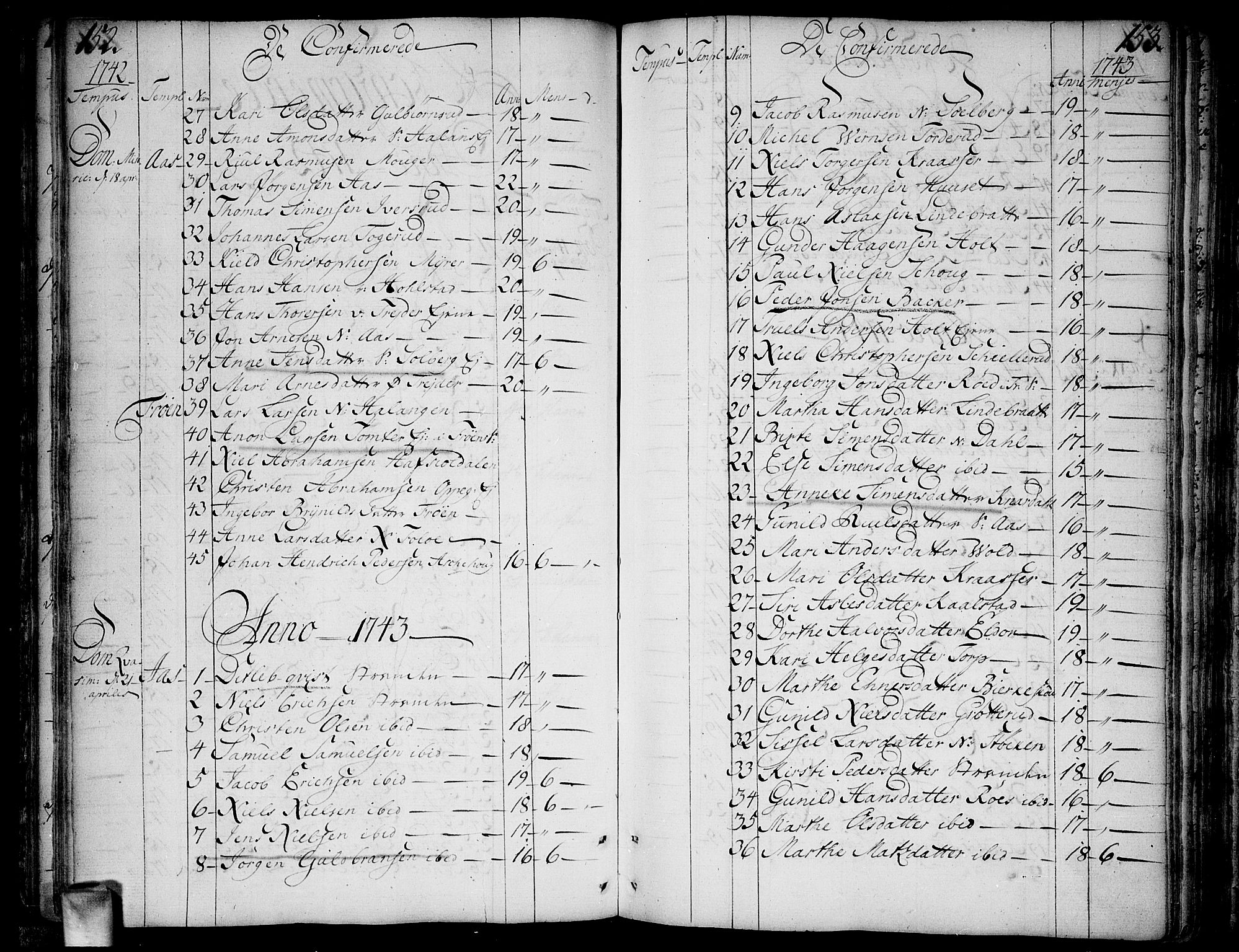 Ås prestekontor Kirkebøker, AV/SAO-A-10894/F/Fa/L0001: Parish register (official) no. I 1, 1742-1778, p. 152-153