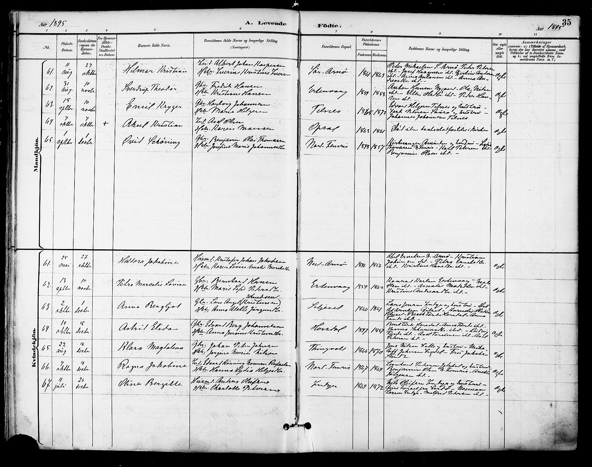 Ministerialprotokoller, klokkerbøker og fødselsregistre - Nordland, AV/SAT-A-1459/805/L0101: Parish register (official) no. 805A07, 1892-1899, p. 35