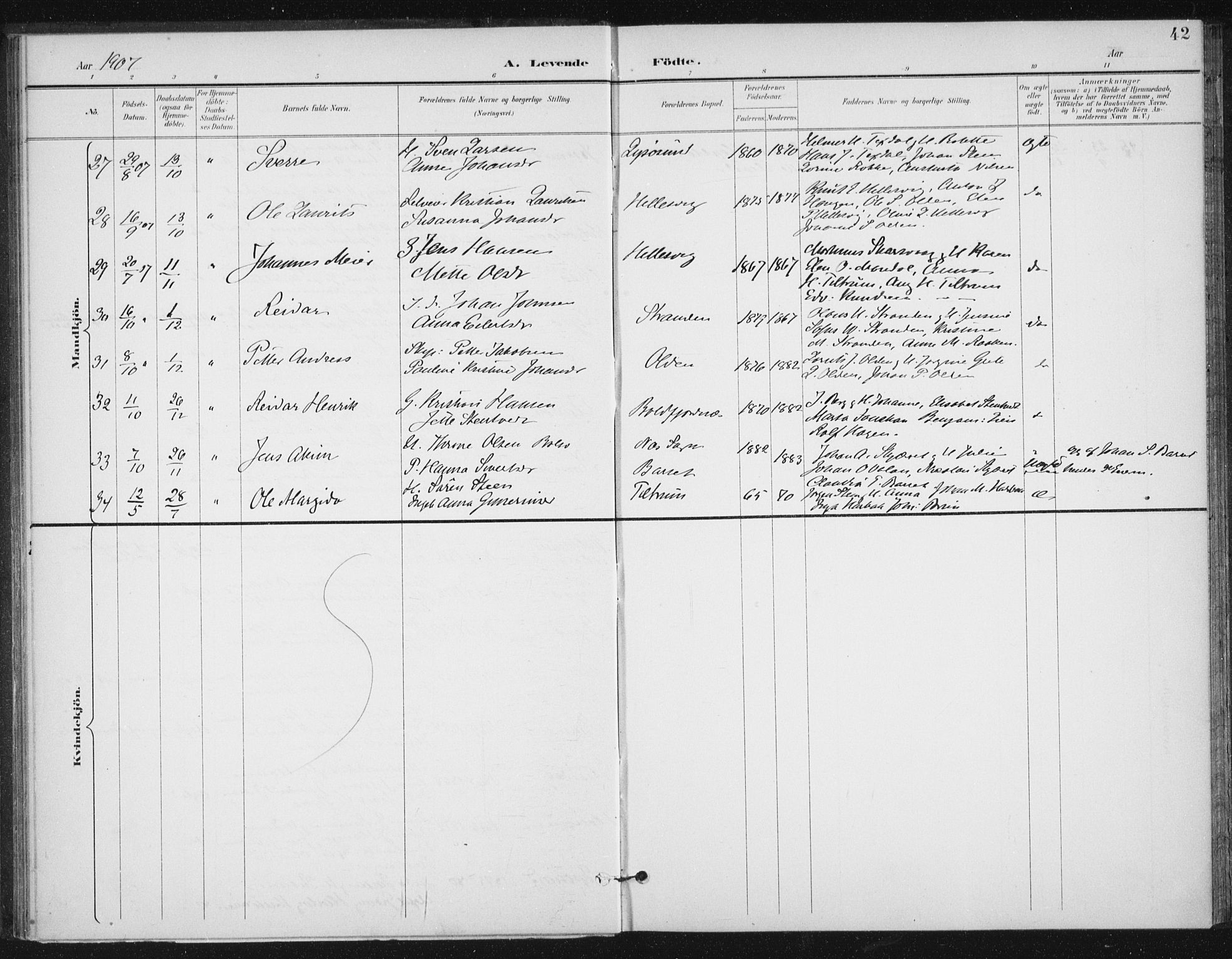 Ministerialprotokoller, klokkerbøker og fødselsregistre - Sør-Trøndelag, AV/SAT-A-1456/654/L0664: Parish register (official) no. 654A02, 1895-1907, p. 42