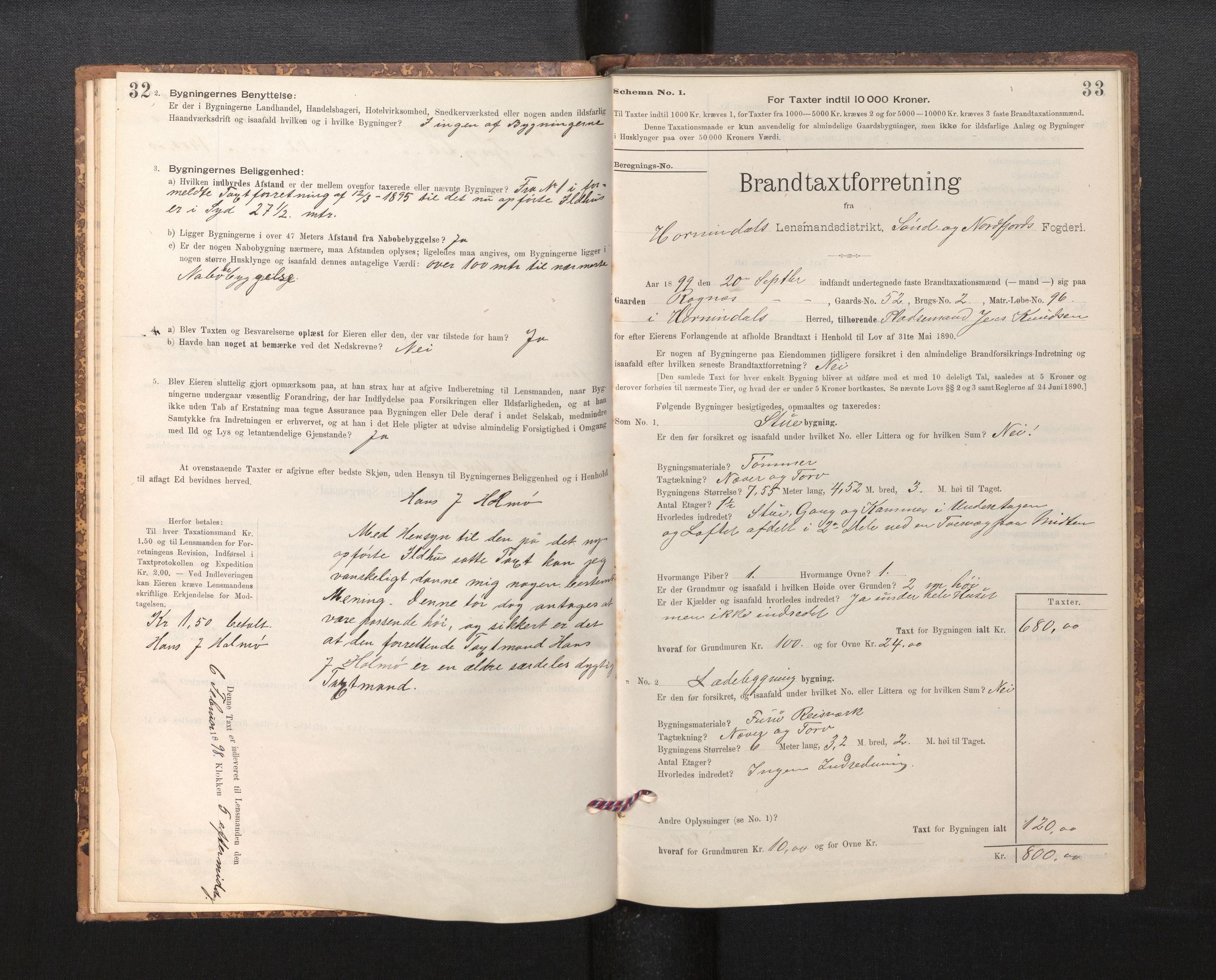 Lensmannen i Hornindal, AV/SAB-A-28201/0012/L0001: Branntakstprotokoll, skjematakst, 1895-1951, p. 32-33