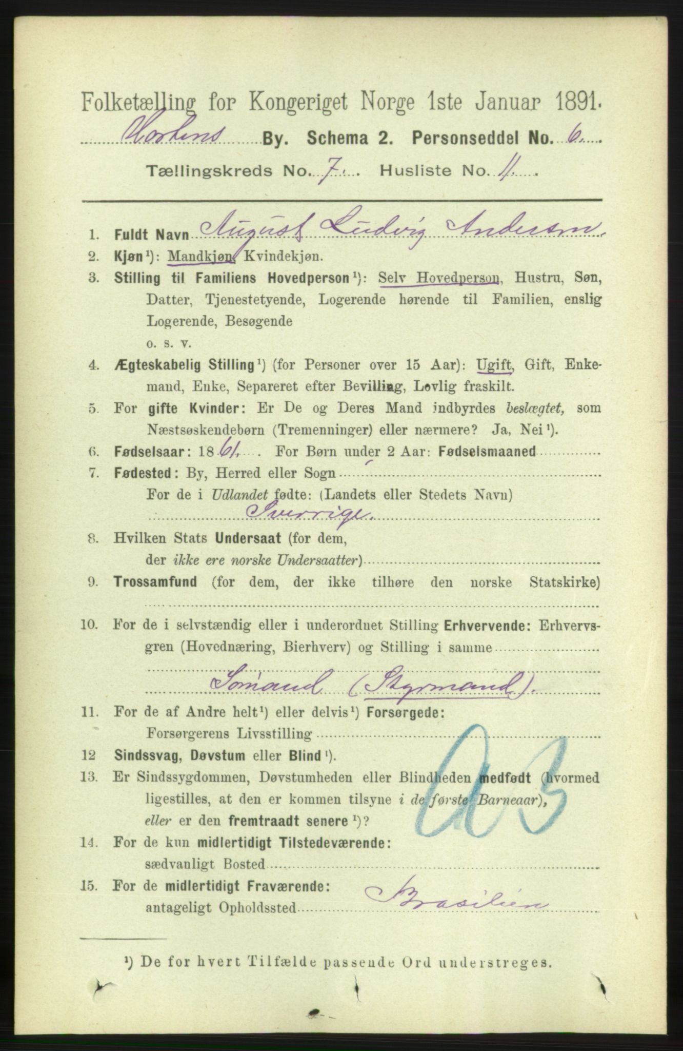 RA, 1891 census for 0703 Horten, 1891, p. 4493