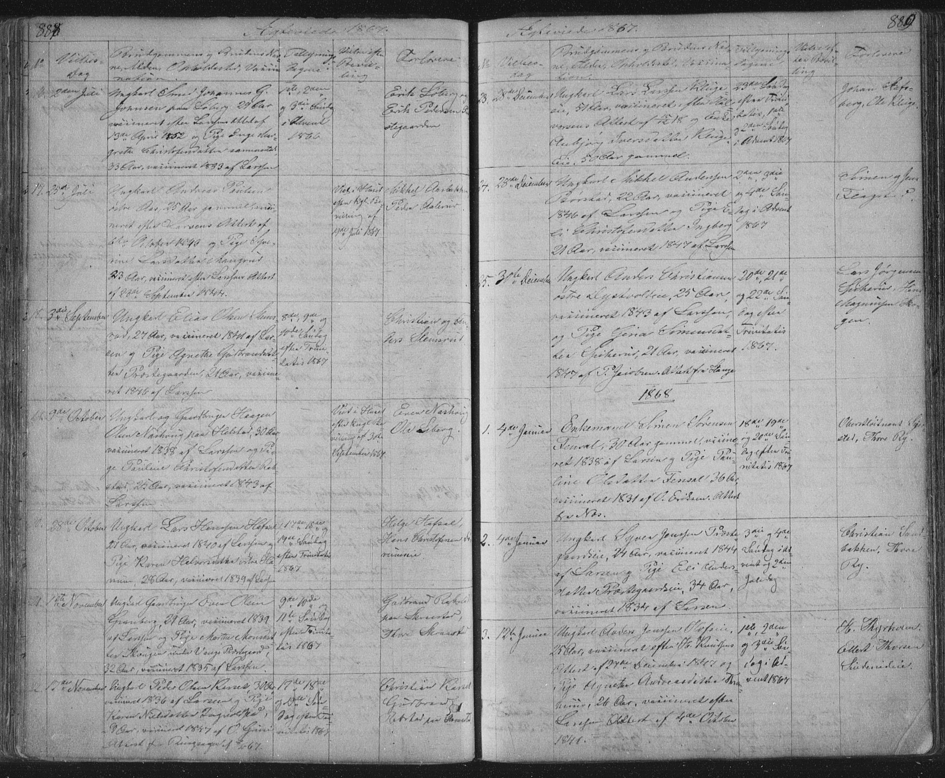 Vang prestekontor, Hedmark, AV/SAH-PREST-008/H/Ha/Hab/L0010B: Parish register (copy) no. 10b, 1854-1896, p. 888-889