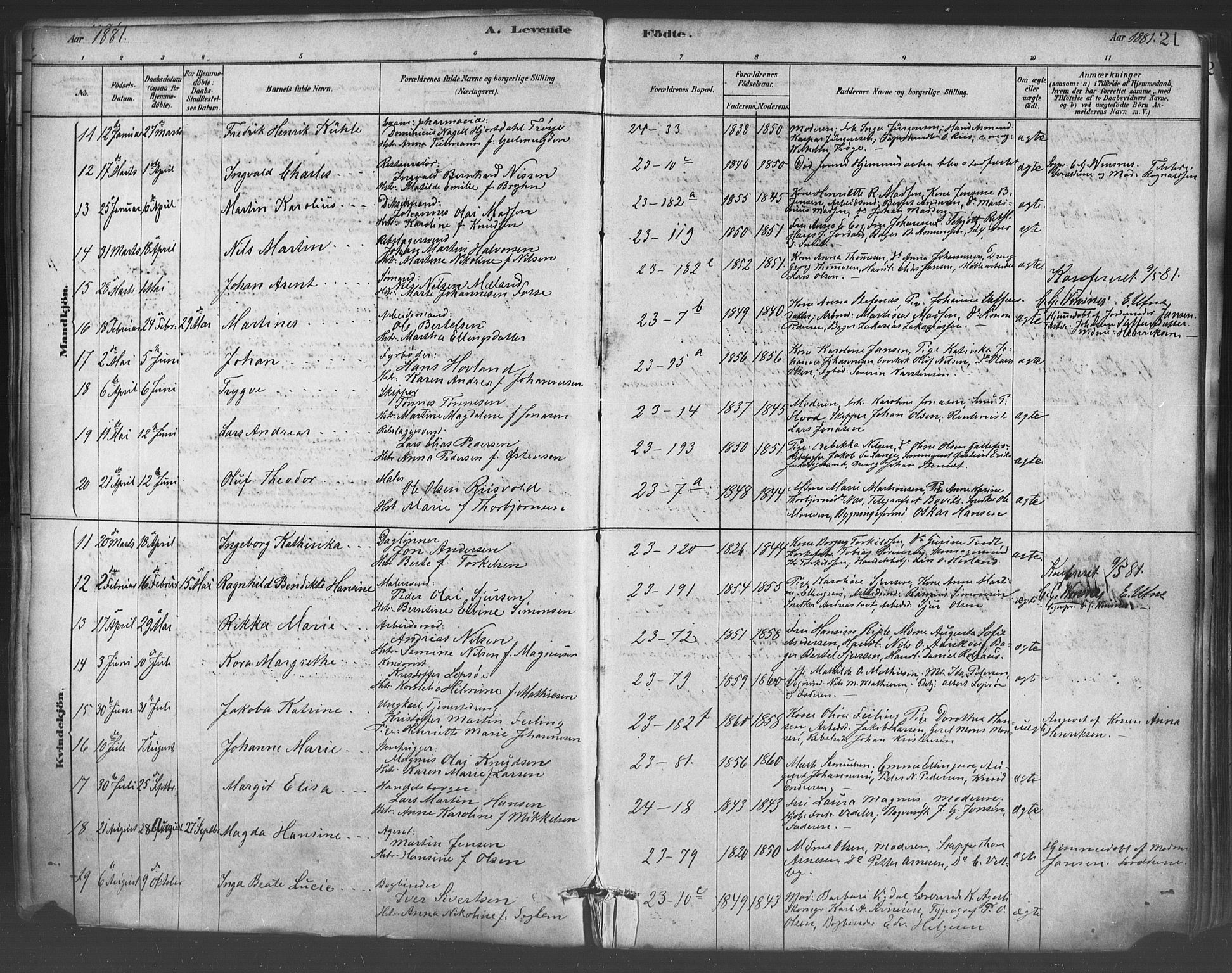 Mariakirken Sokneprestembete, AV/SAB-A-76901/H/Haa/L0007: Parish register (official) no. A 7, 1878-1893, p. 21