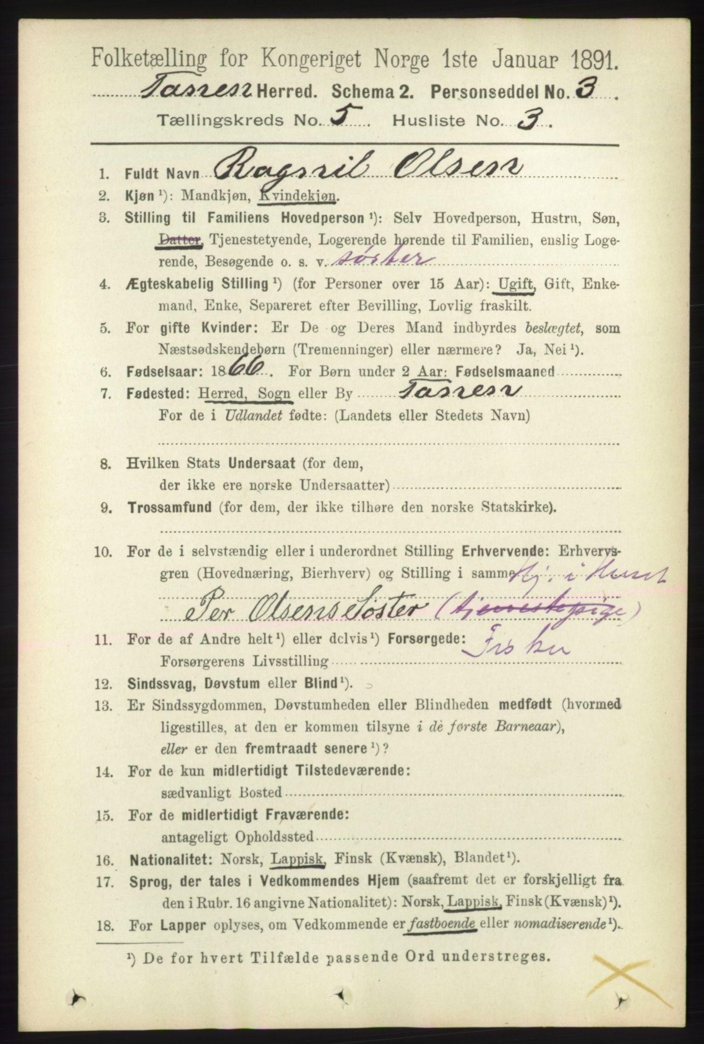 RA, 1891 census for 2025 Tana, 1891, p. 2009