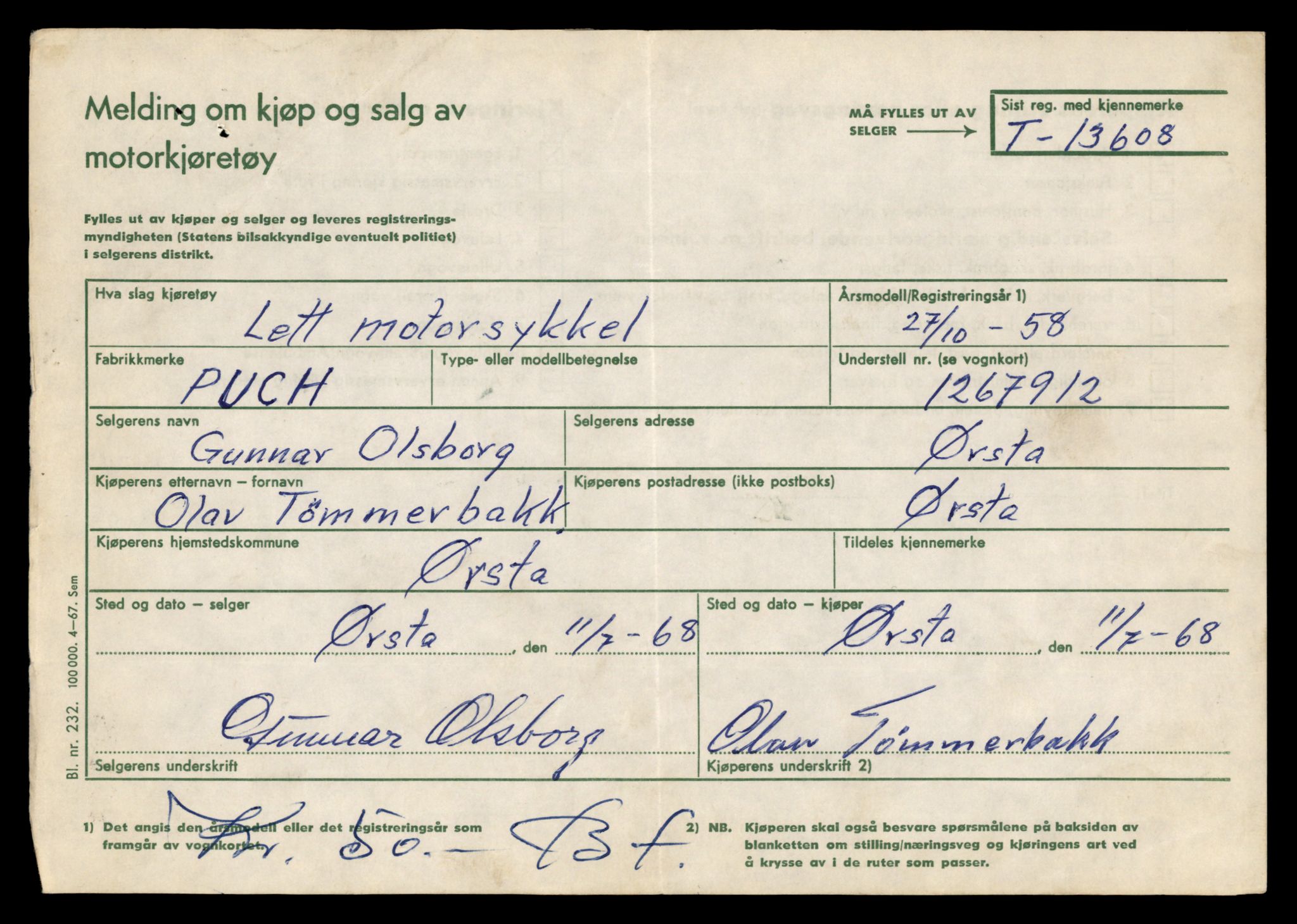Møre og Romsdal vegkontor - Ålesund trafikkstasjon, AV/SAT-A-4099/F/Fe/L0040: Registreringskort for kjøretøy T 13531 - T 13709, 1927-1998, p. 1380