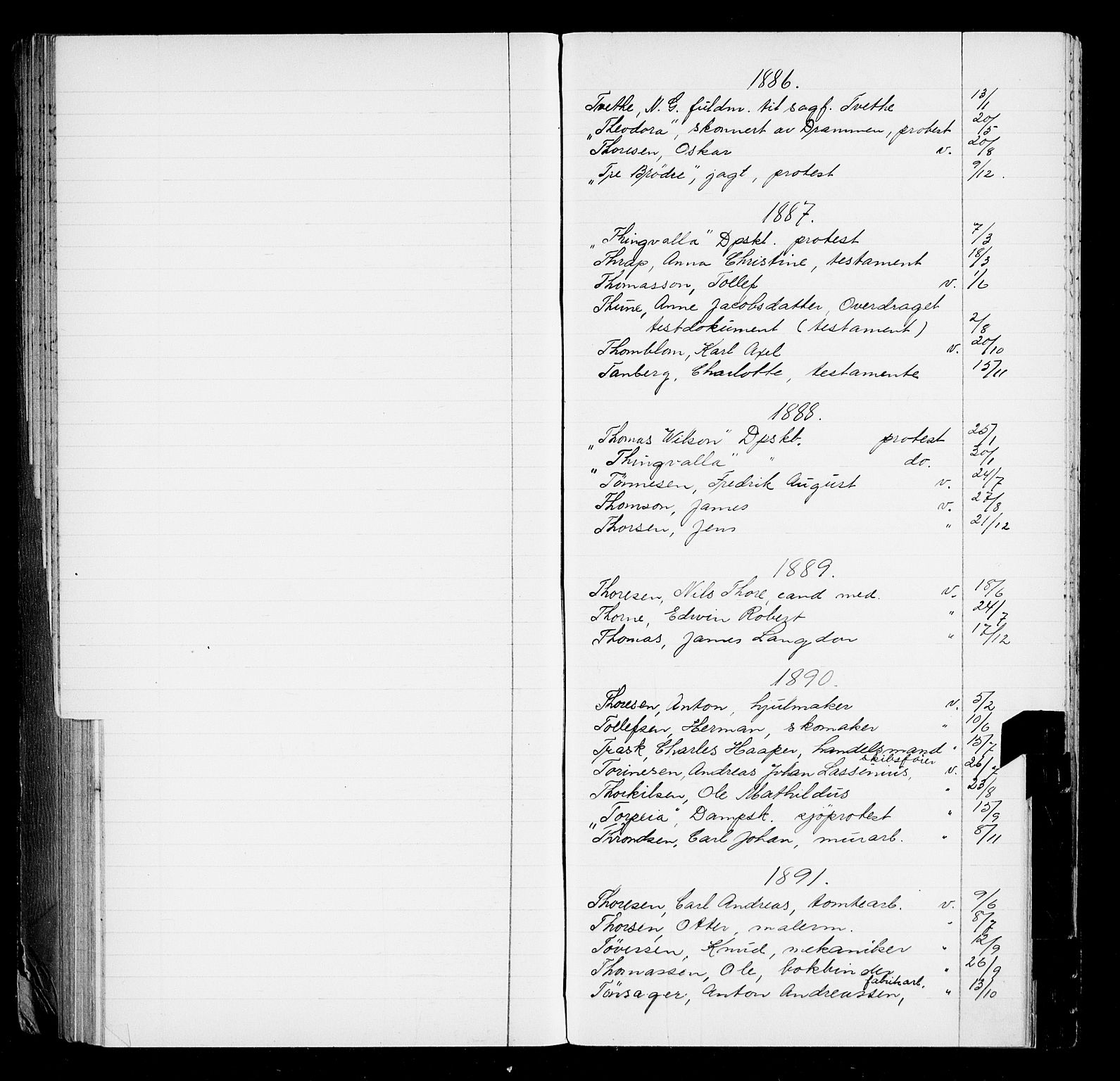Oslo byfogd avd. I, AV/SAO-A-10220/L/La/L0001: Register - Vigsler og testamenter, 1886-1910, p. 114