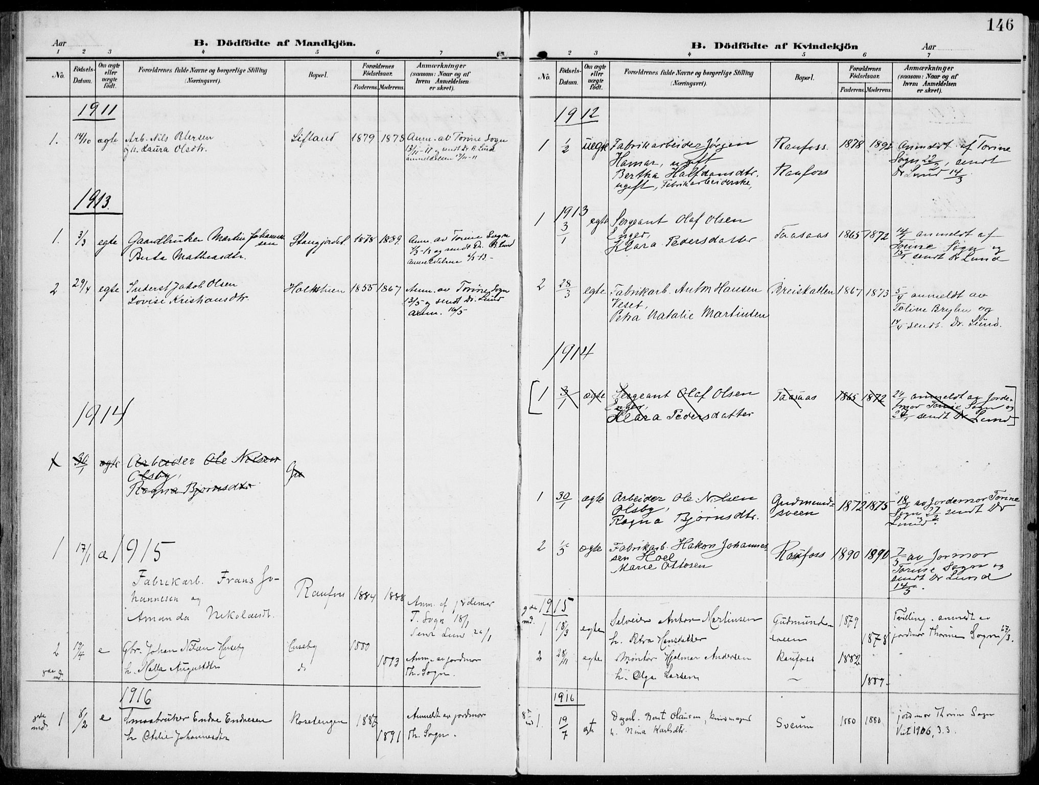 Vestre Toten prestekontor, SAH/PREST-108/H/Ha/Haa/L0014: Parish register (official) no. 14, 1907-1920, p. 146