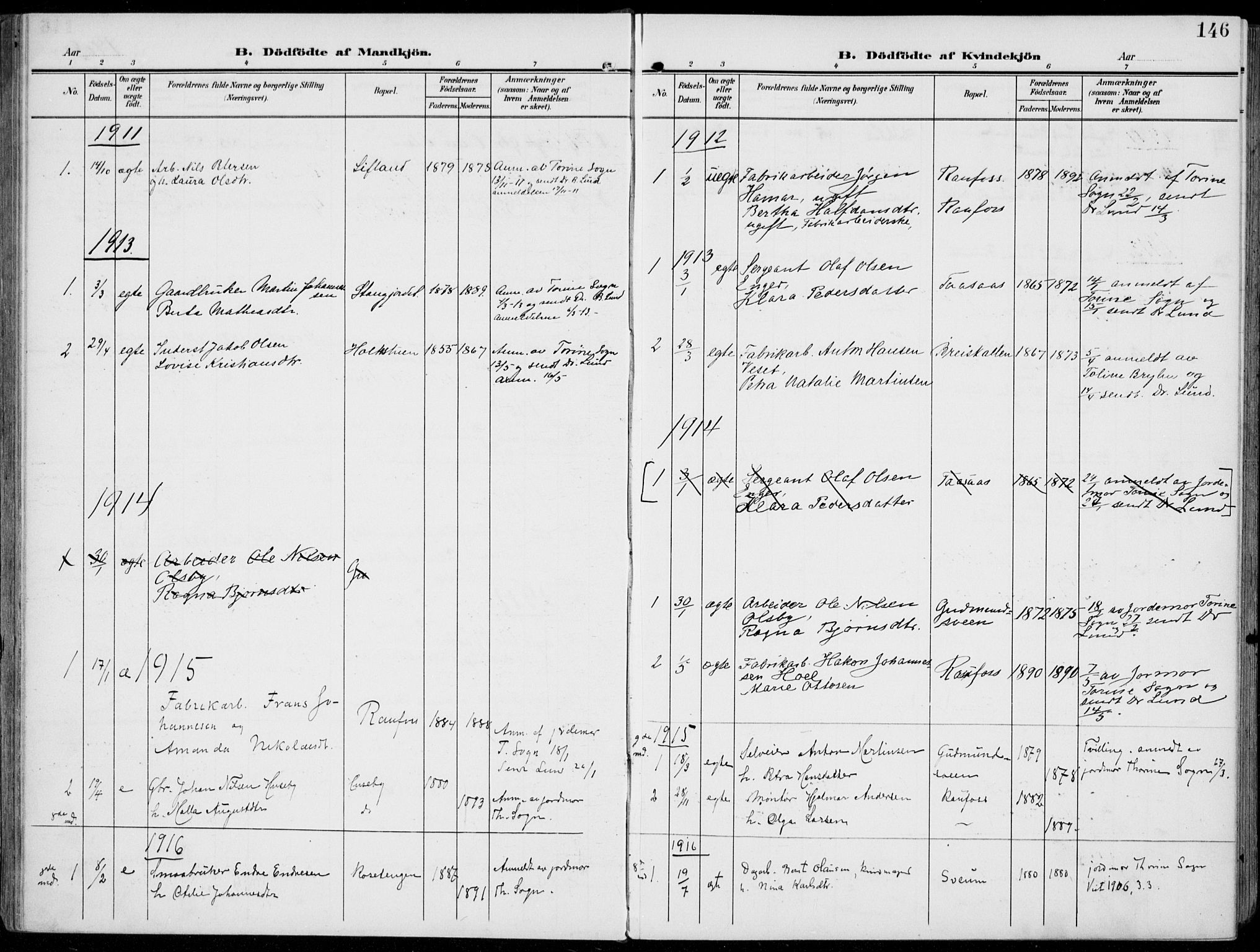 Vestre Toten prestekontor, AV/SAH-PREST-108/H/Ha/Haa/L0014: Parish register (official) no. 14, 1907-1920, p. 146