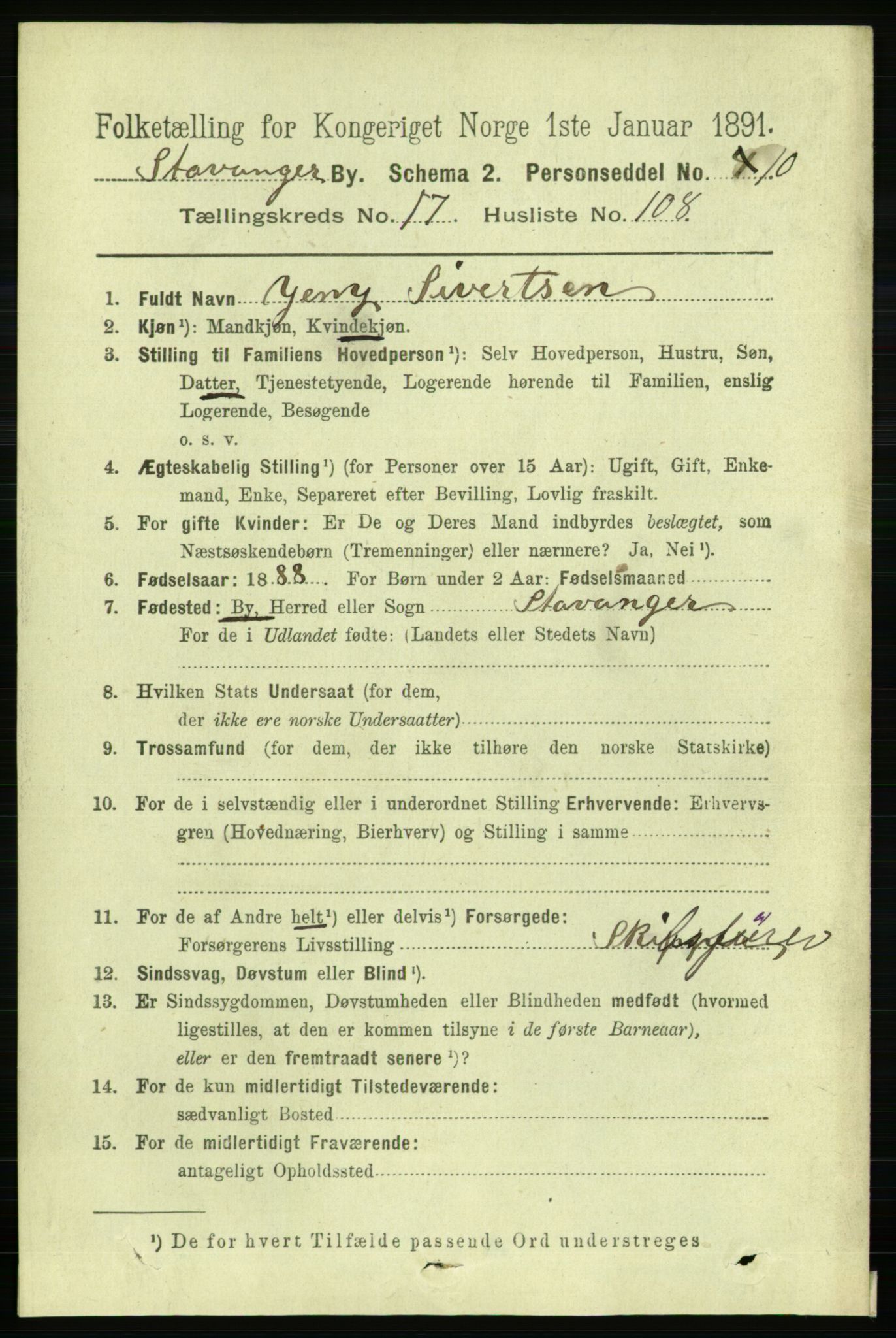 RA, 1891 census for 1103 Stavanger, 1891, p. 21125