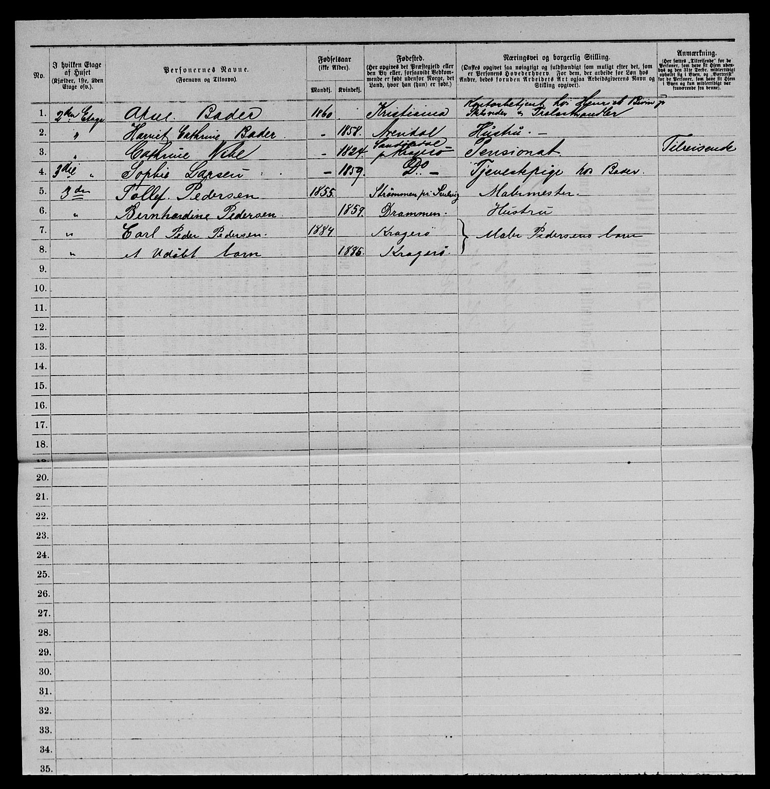 SAKO, 1885 census for 0801 Kragerø, 1885, p. 1409