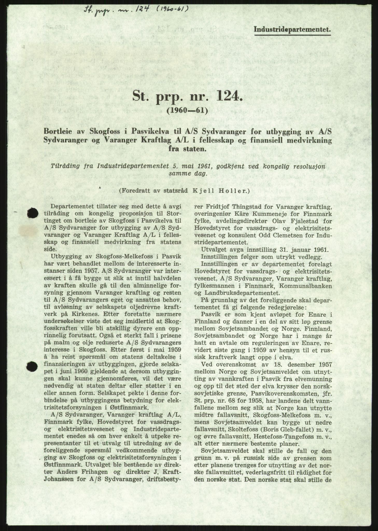 Vassdragsdirektoratet/avdelingen, RA/S-6242/F/Fa/L0532: Pasvikelva, 1956-1961, p. 61