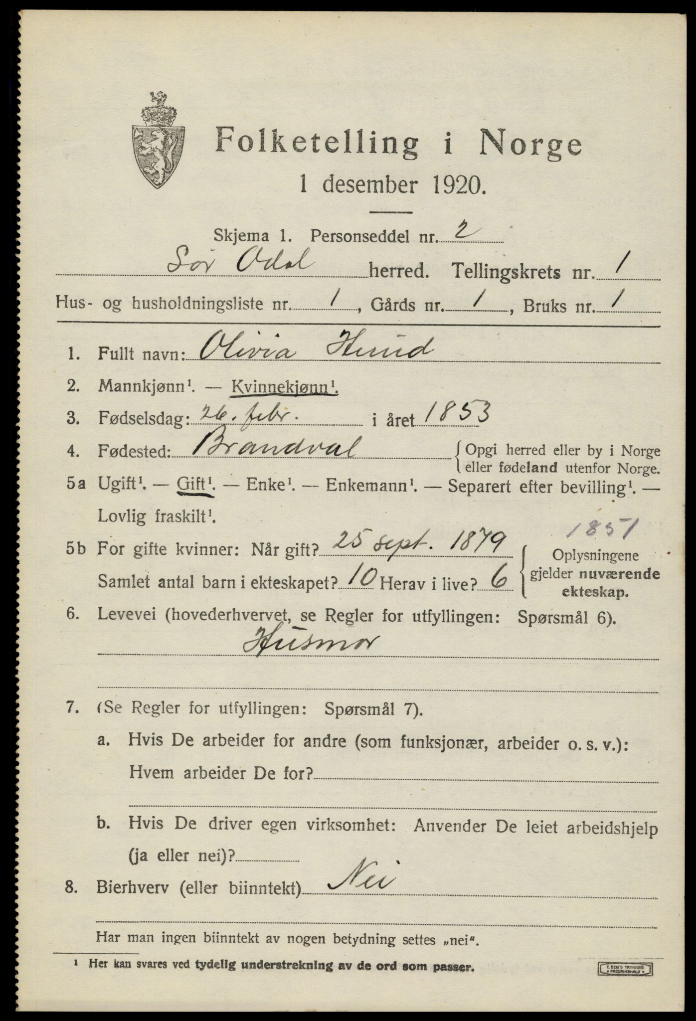 SAH, 1920 census for Sør-Odal, 1920, p. 2527