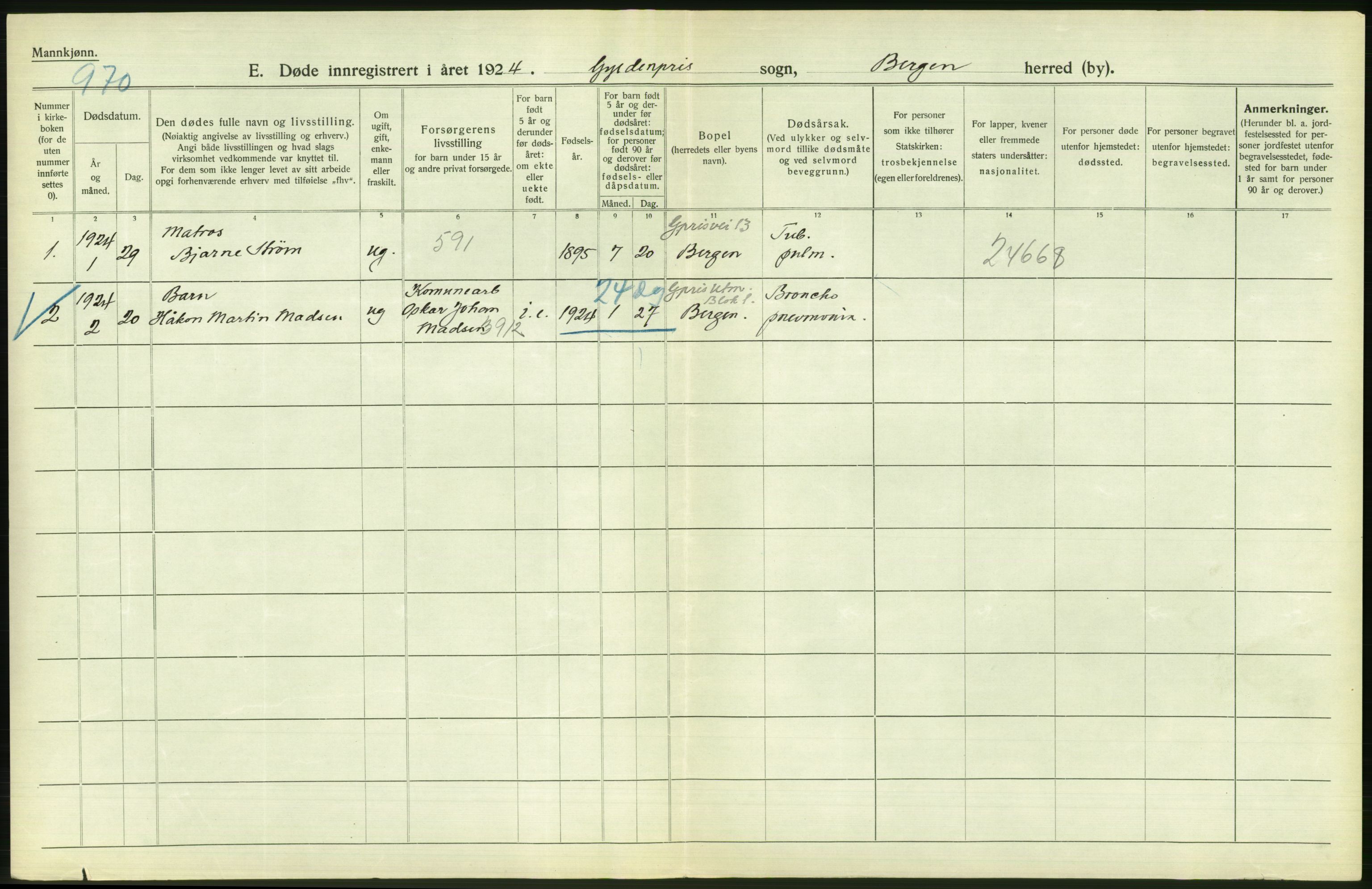 Statistisk sentralbyrå, Sosiodemografiske emner, Befolkning, AV/RA-S-2228/D/Df/Dfc/Dfcd/L0028: Bergen: Gifte, døde., 1924, p. 524