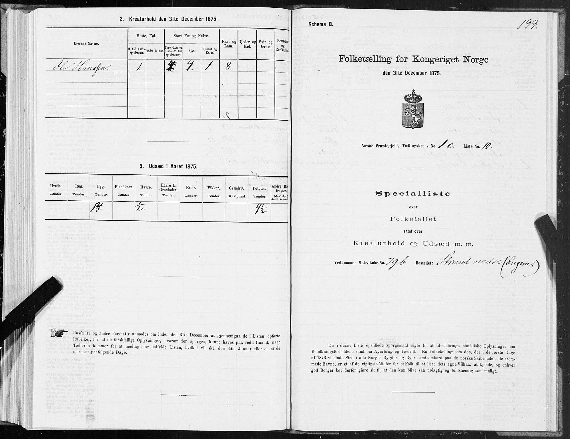 SAT, 1875 census for 1828P Nesna, 1875, p. 1199