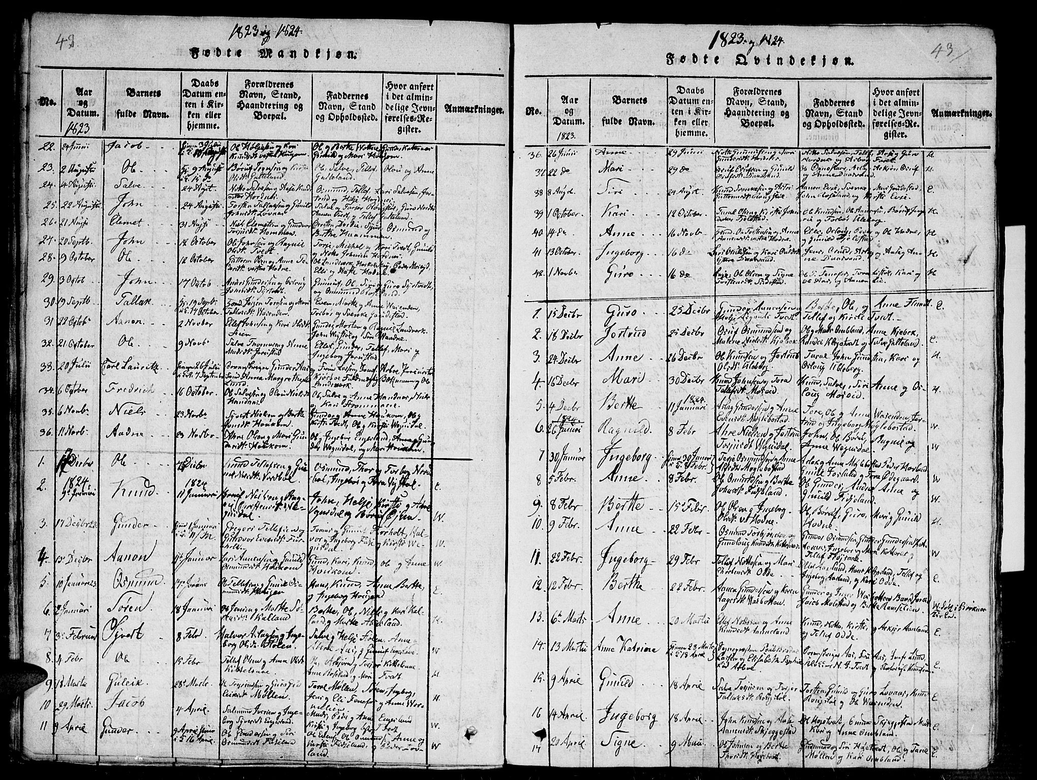 Evje sokneprestkontor, SAK/1111-0008/F/Fb/Fba/L0001: Parish register (copy) no. B 1, 1816-1842, p. 42-43