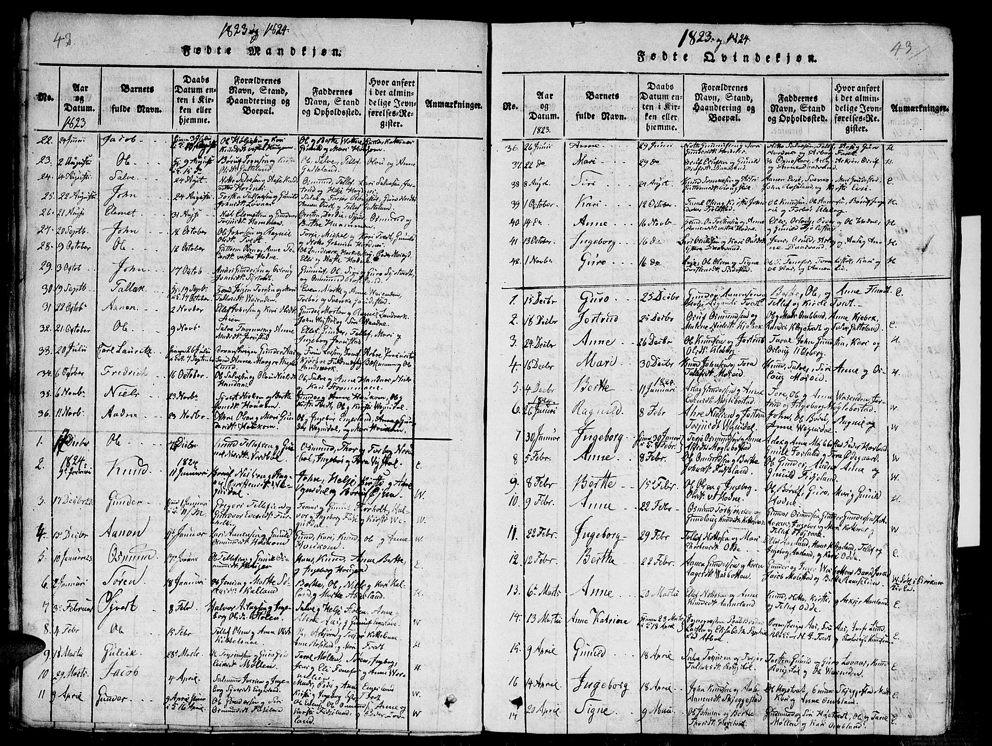 Evje sokneprestkontor, AV/SAK-1111-0008/F/Fb/Fba/L0001: Parish register (copy) no. B 1, 1816-1842, p. 42-43