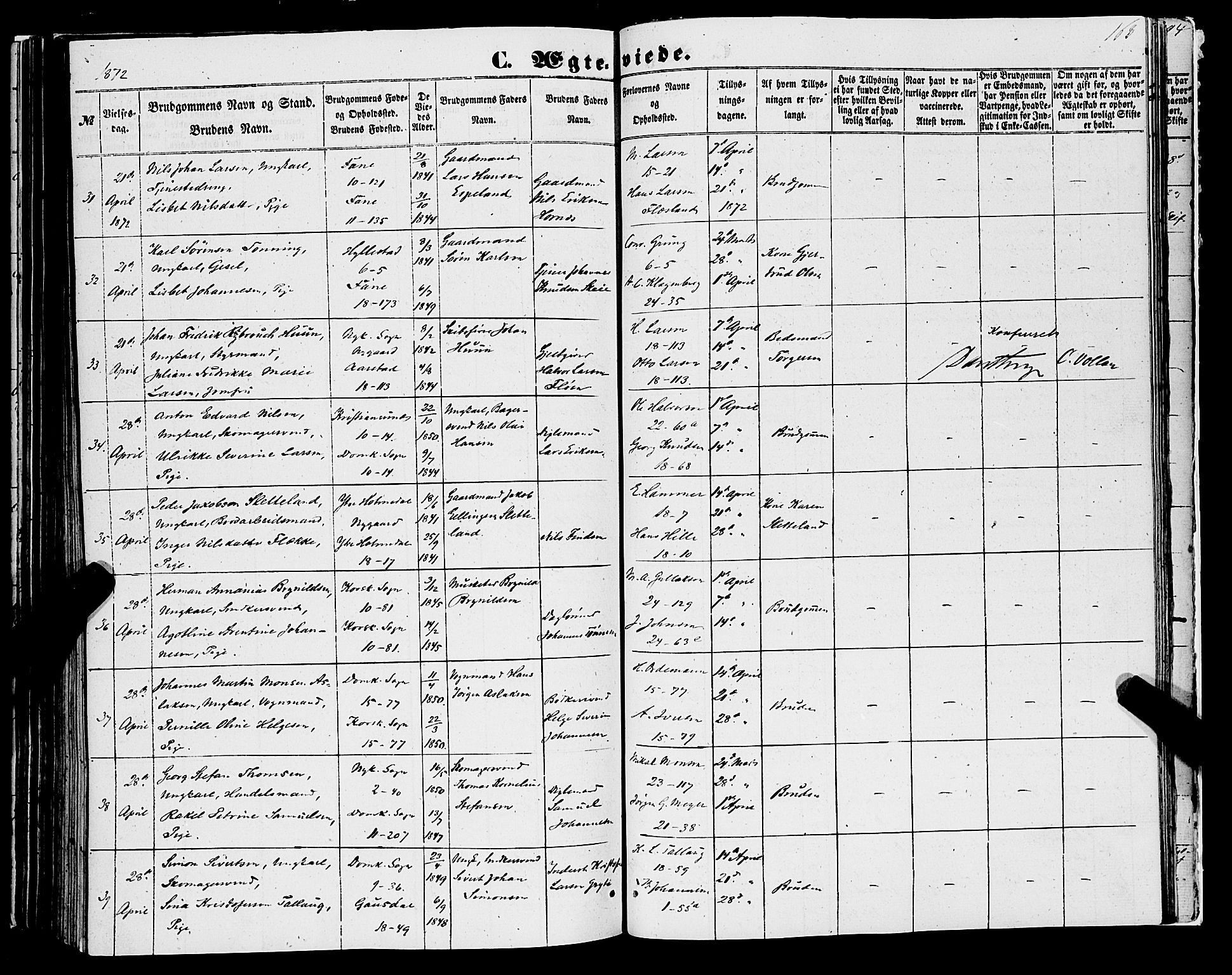 Domkirken sokneprestembete, AV/SAB-A-74801/H/Haa/L0034: Parish register (official) no. D 2, 1853-1874, p. 168