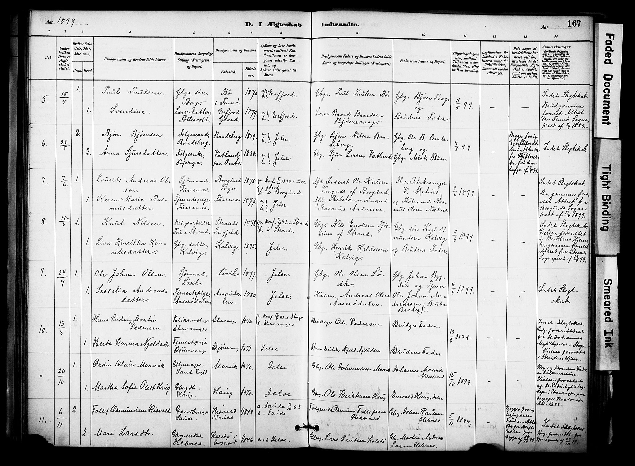 Jelsa sokneprestkontor, AV/SAST-A-101842/01/IV: Parish register (official) no. A 10, 1884-1906, p. 167