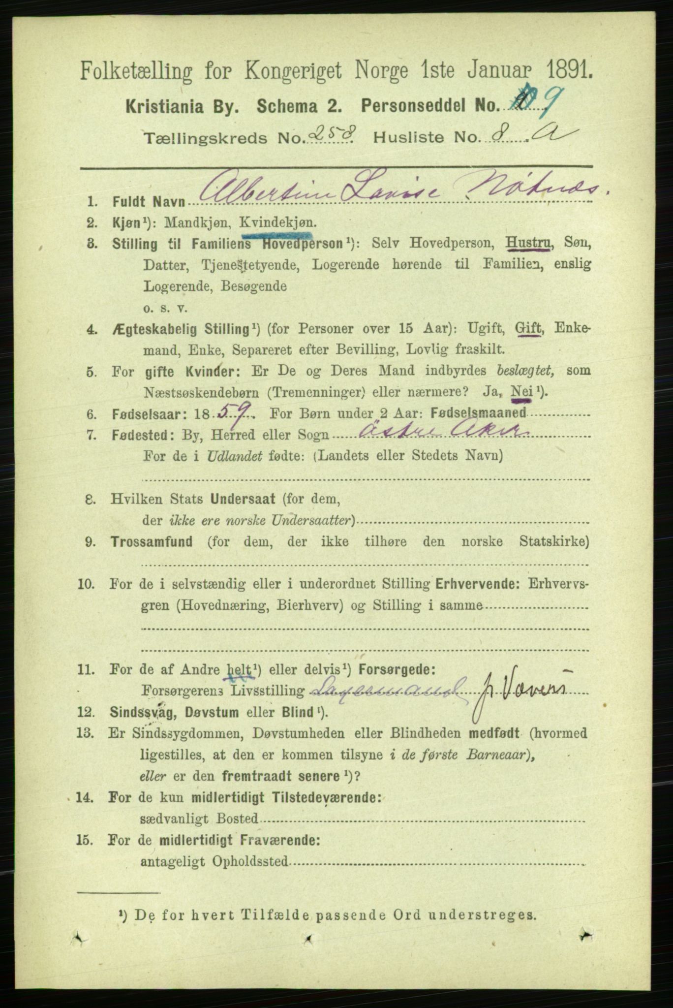 RA, 1891 census for 0301 Kristiania, 1891, p. 157234