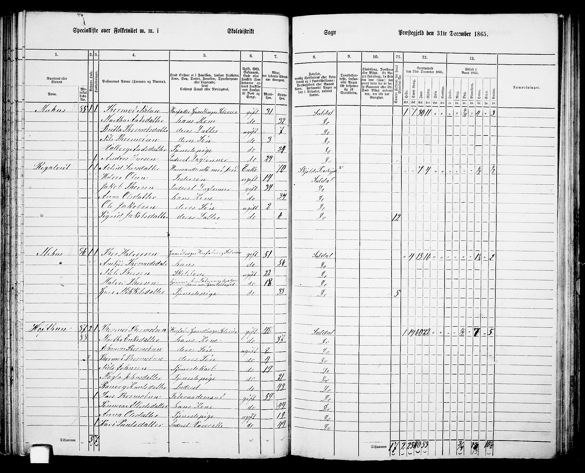 RA, 1865 census for Suldal, 1865, p. 59