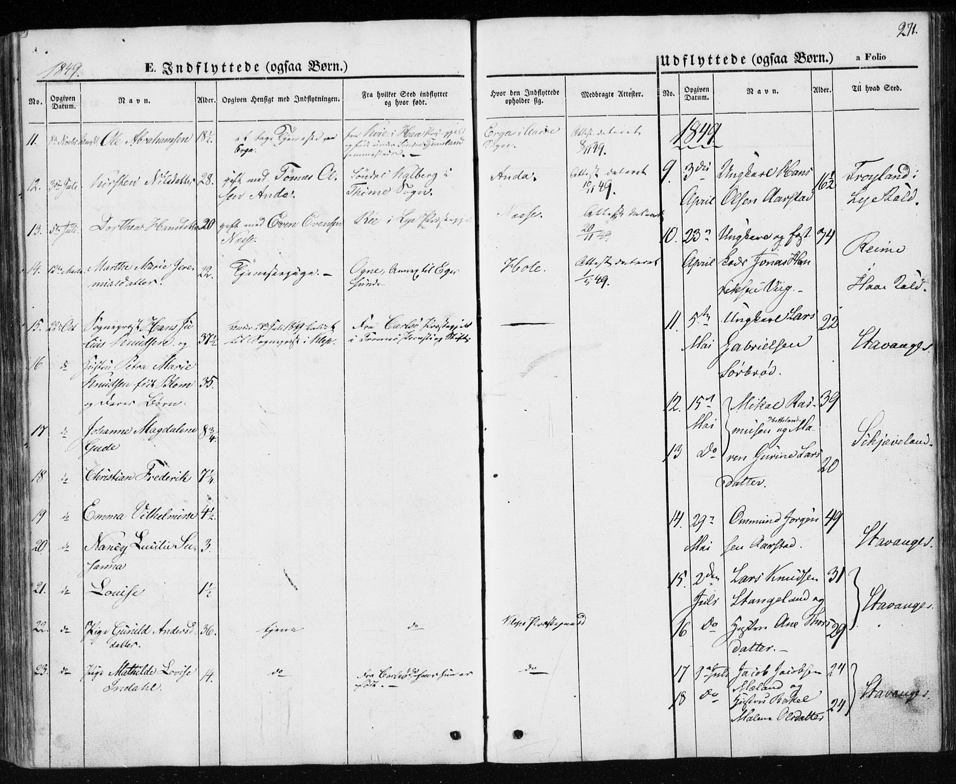 Klepp sokneprestkontor, SAST/A-101803/001/3/30BA/L0004: Parish register (official) no. A 4, 1842-1852, p. 271