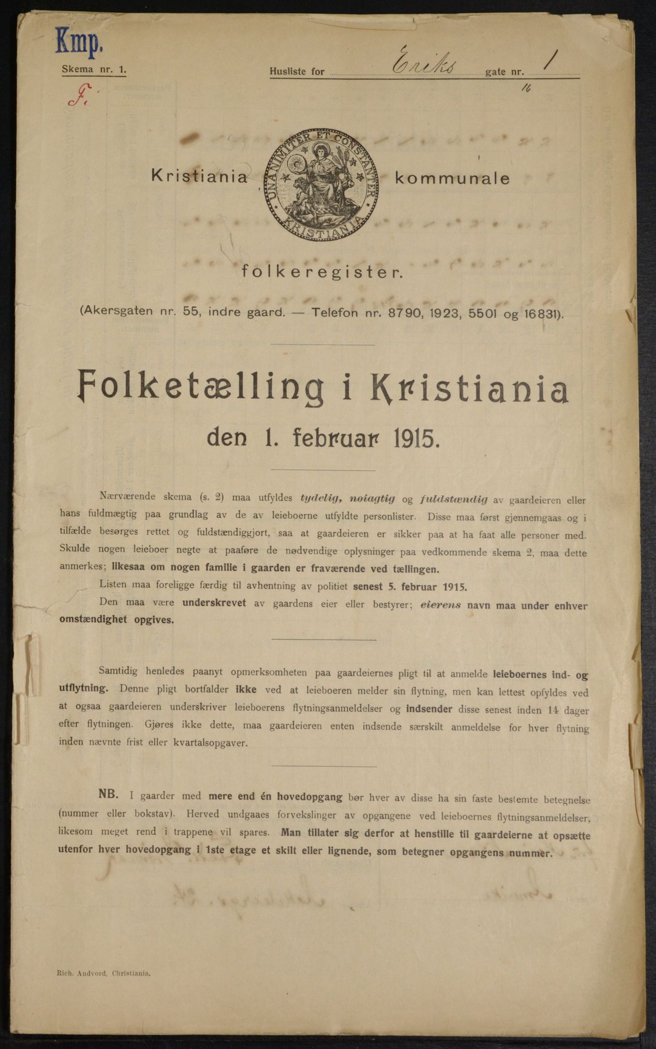 OBA, Municipal Census 1915 for Kristiania, 1915, p. 19131