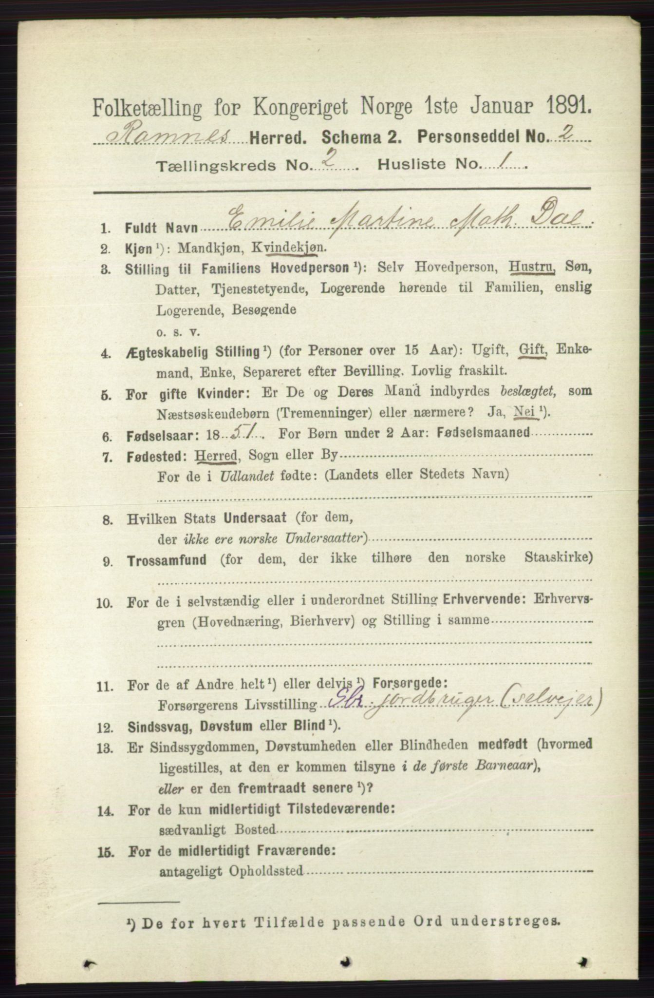 RA, 1891 census for 0718 Ramnes, 1891, p. 569