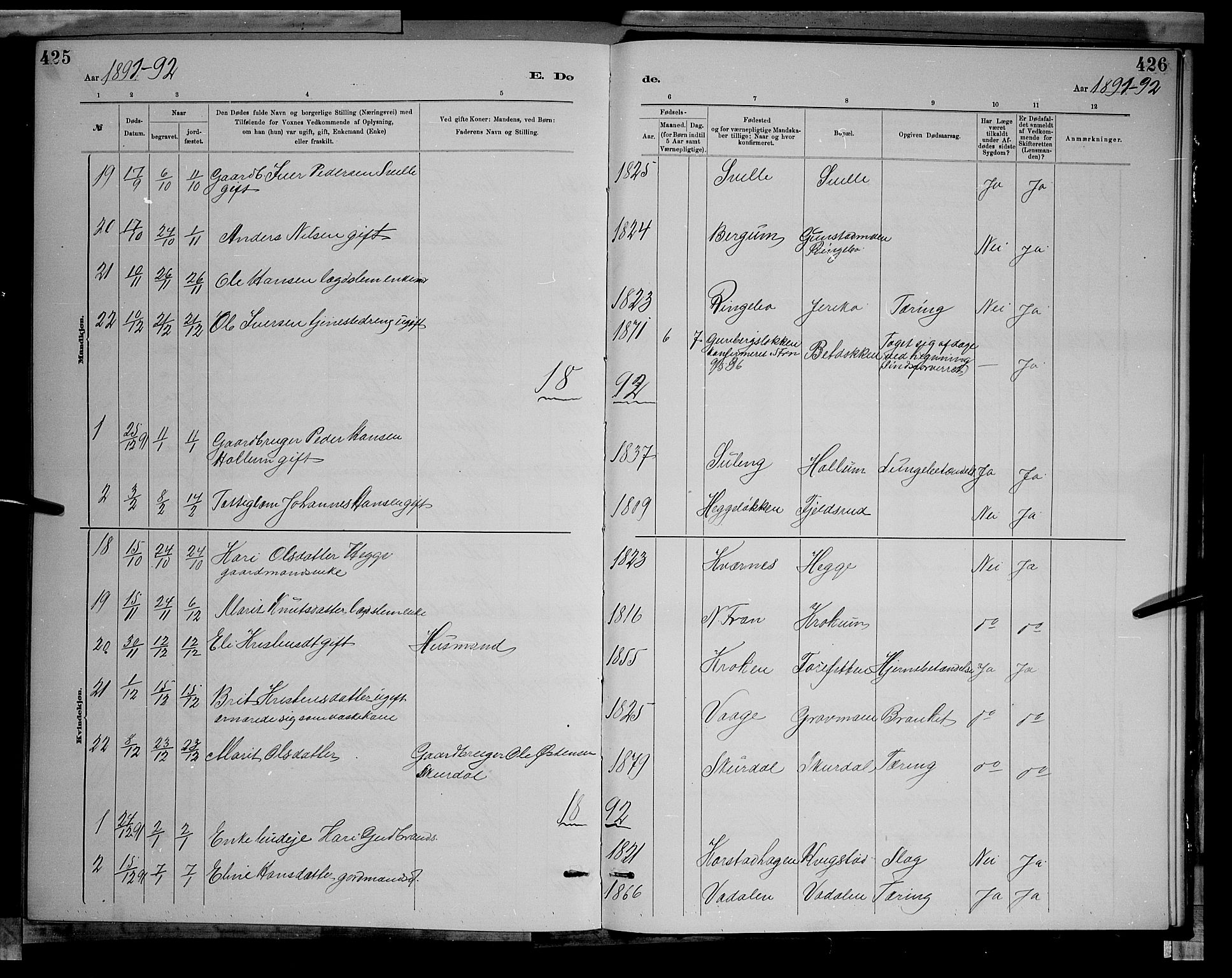 Sør-Fron prestekontor, SAH/PREST-010/H/Ha/Hab/L0003: Parish register (copy) no. 3, 1884-1896, p. 425-426
