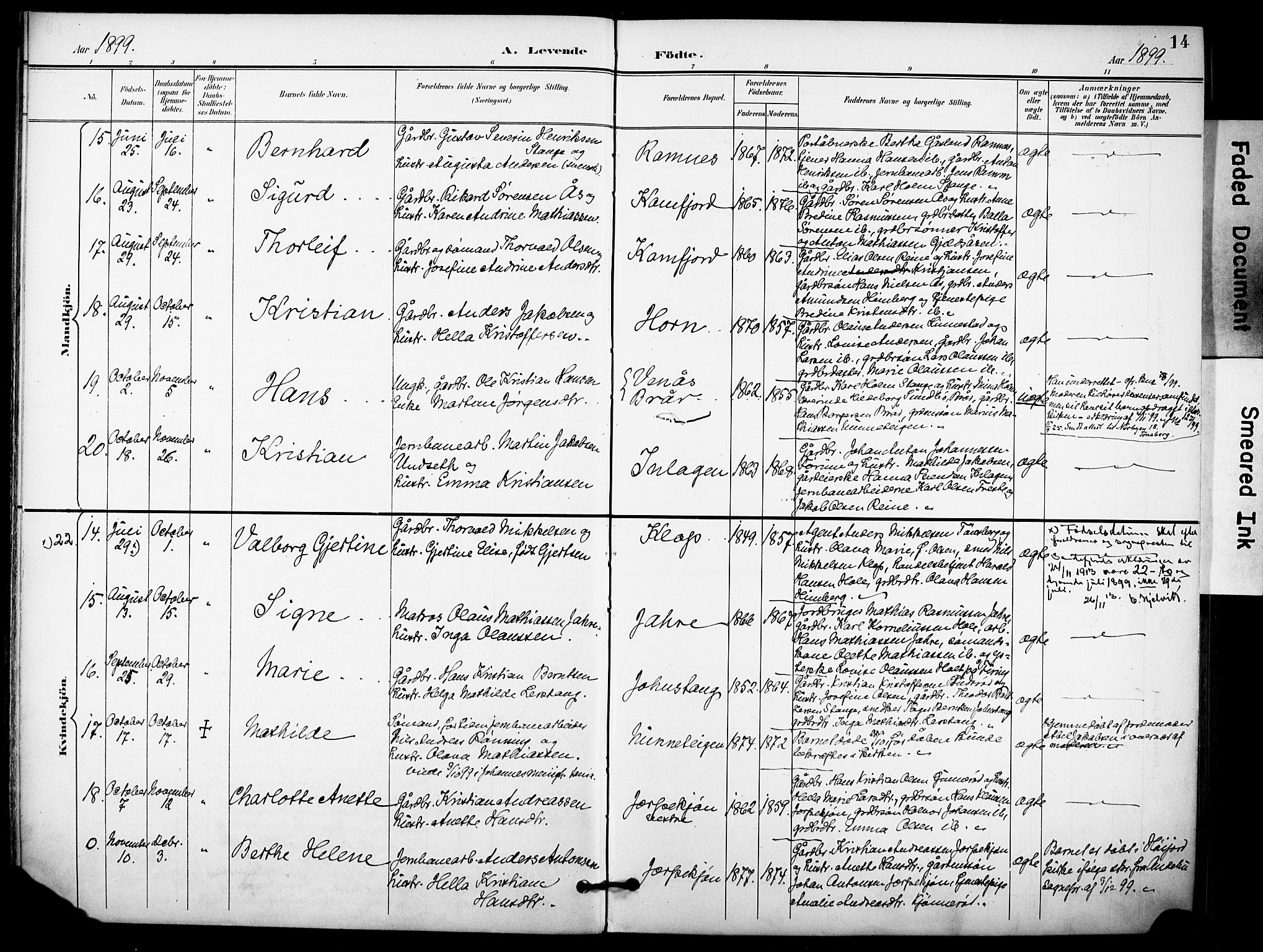 Ramnes kirkebøker, AV/SAKO-A-314/F/Fa/L0008: Parish register (official) no. I 8, 1896-1913, p. 14