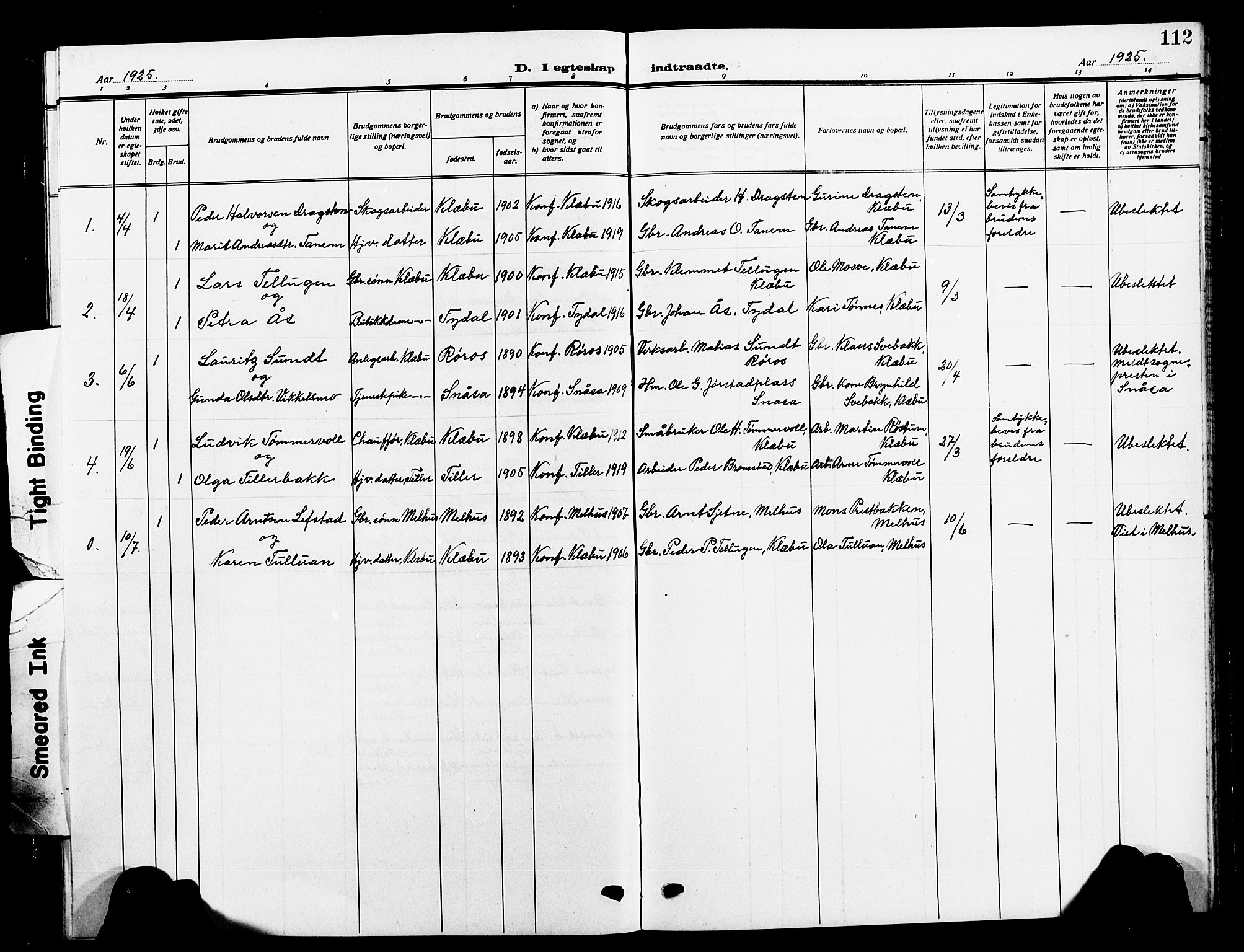 Ministerialprotokoller, klokkerbøker og fødselsregistre - Sør-Trøndelag, AV/SAT-A-1456/618/L0453: Parish register (copy) no. 618C04, 1907-1925, p. 112