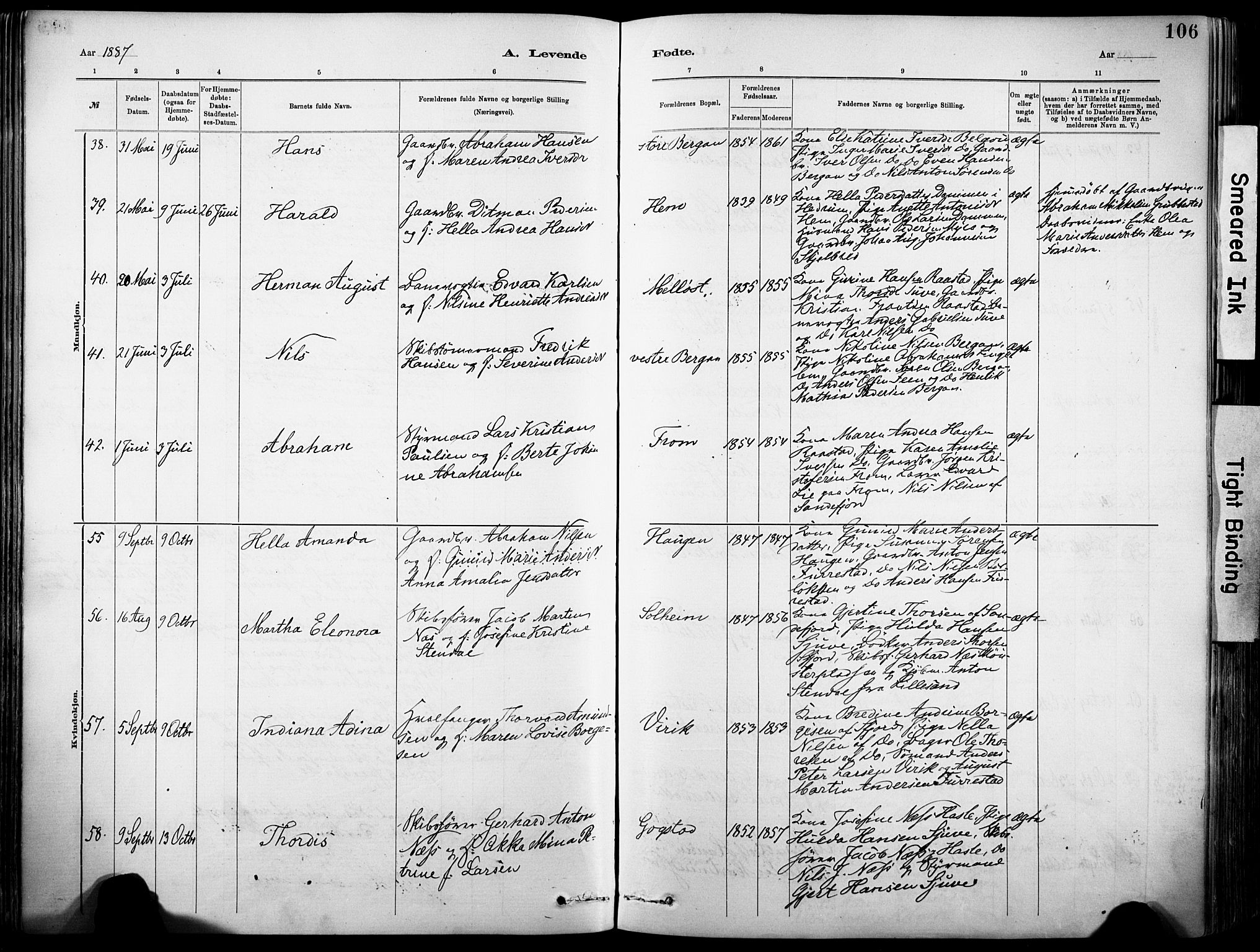 Sandar kirkebøker, SAKO/A-243/F/Fa/L0012: Parish register (official) no. 12, 1883-1895, p. 106
