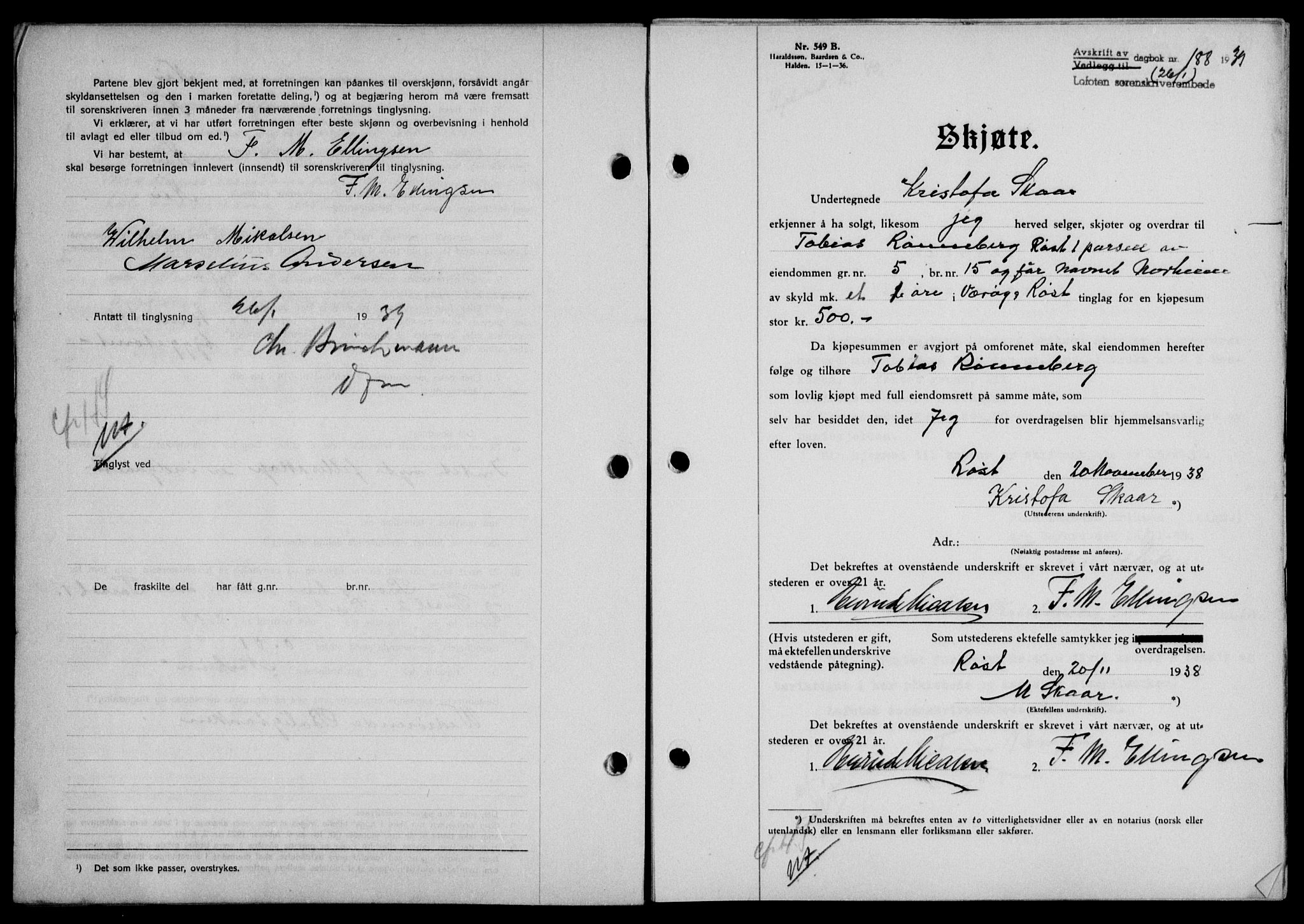 Lofoten sorenskriveri, SAT/A-0017/1/2/2C/L0005a: Mortgage book no. 5a, 1939-1939, Diary no: : 188/1939