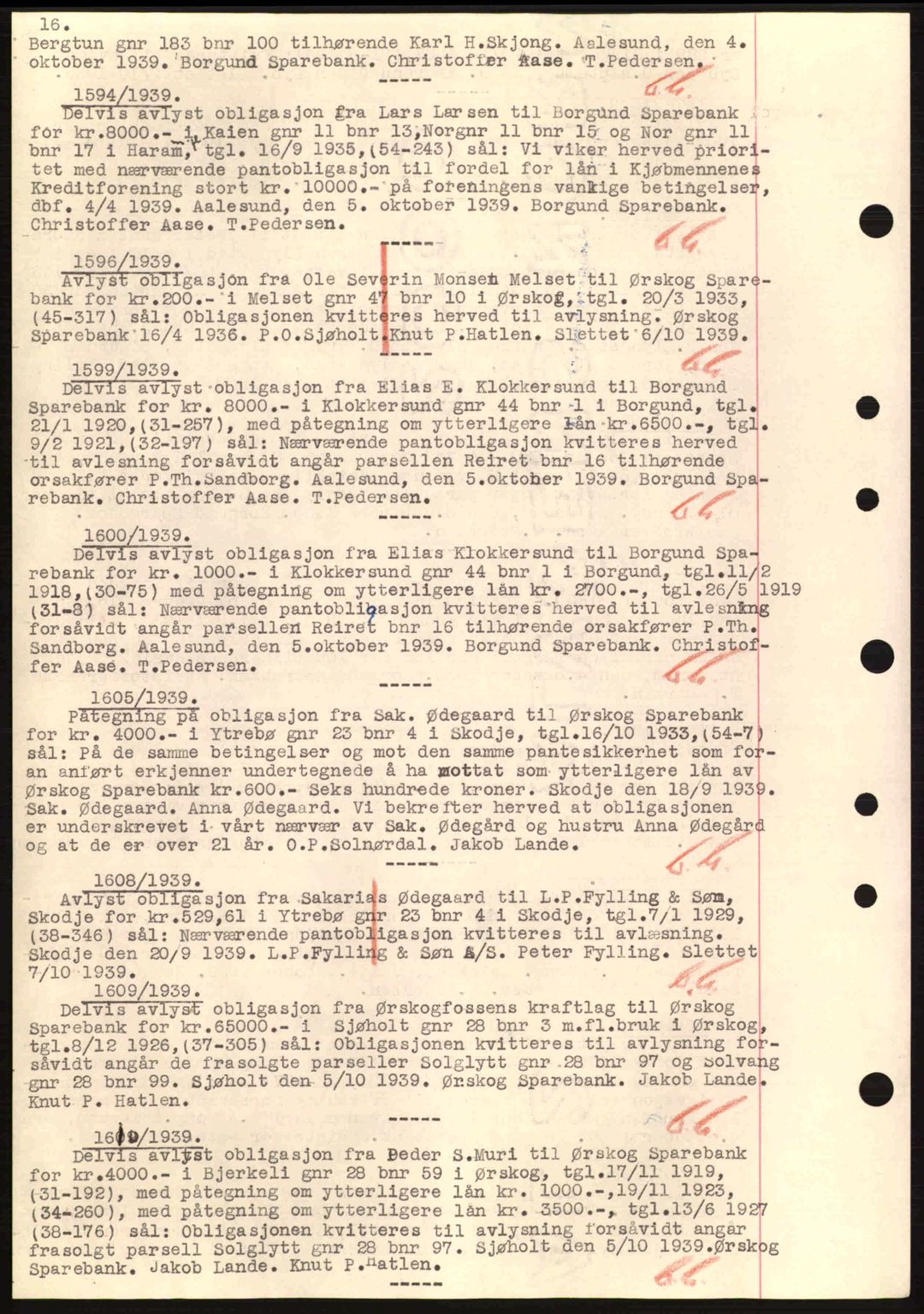 Nordre Sunnmøre sorenskriveri, SAT/A-0006/1/2/2C/2Ca: Mortgage book no. B1-6, 1938-1942, Diary no: : 1594/1939