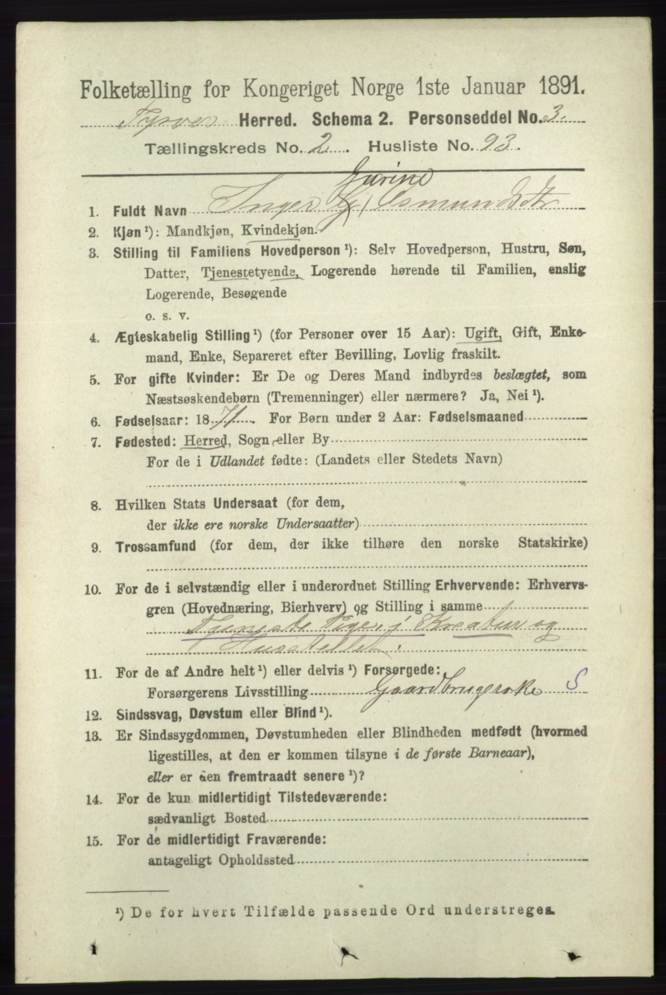 RA, 1891 census for 1146 Tysvær, 1891, p. 1176