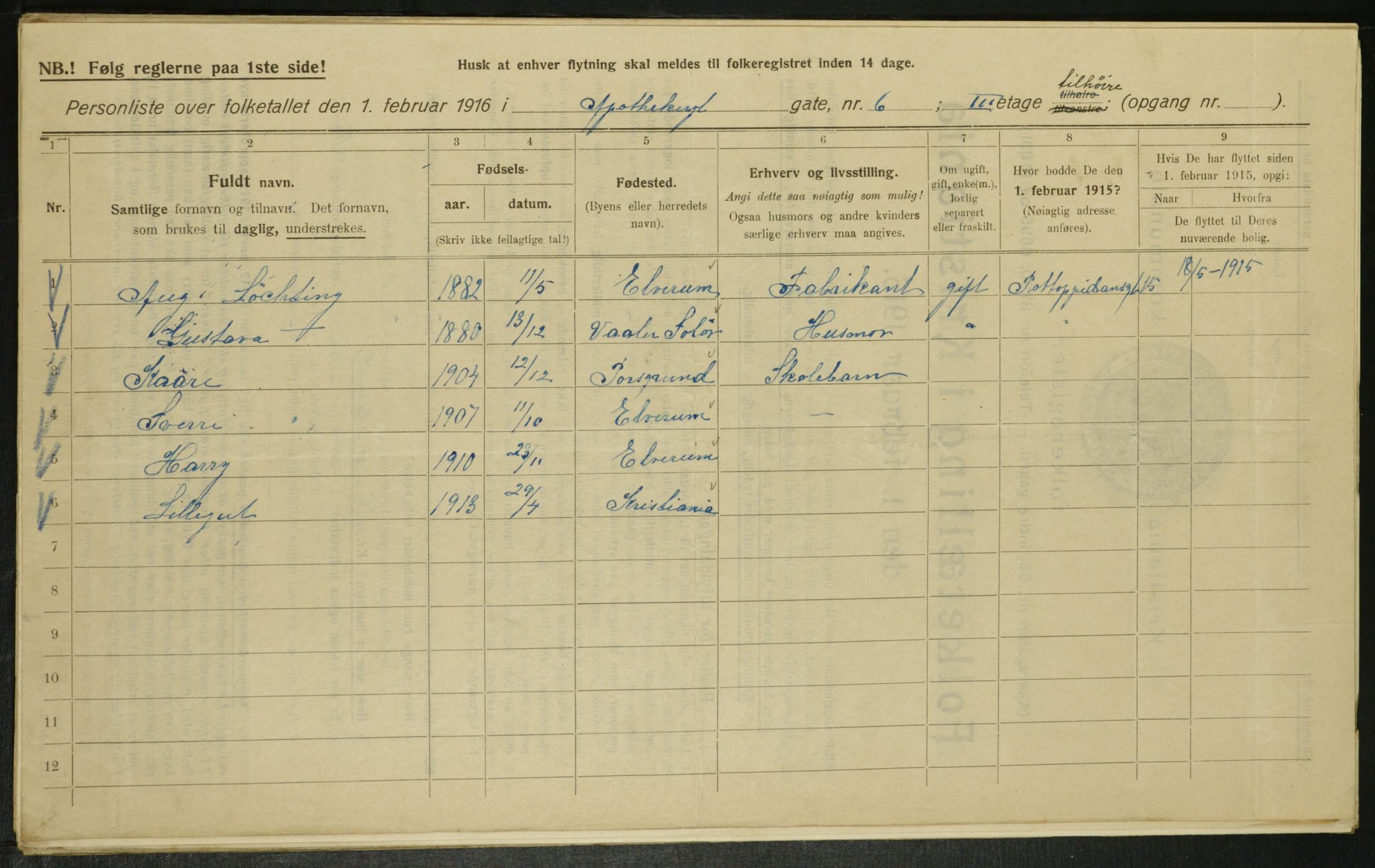 OBA, Municipal Census 1916 for Kristiania, 1916, p. 1393