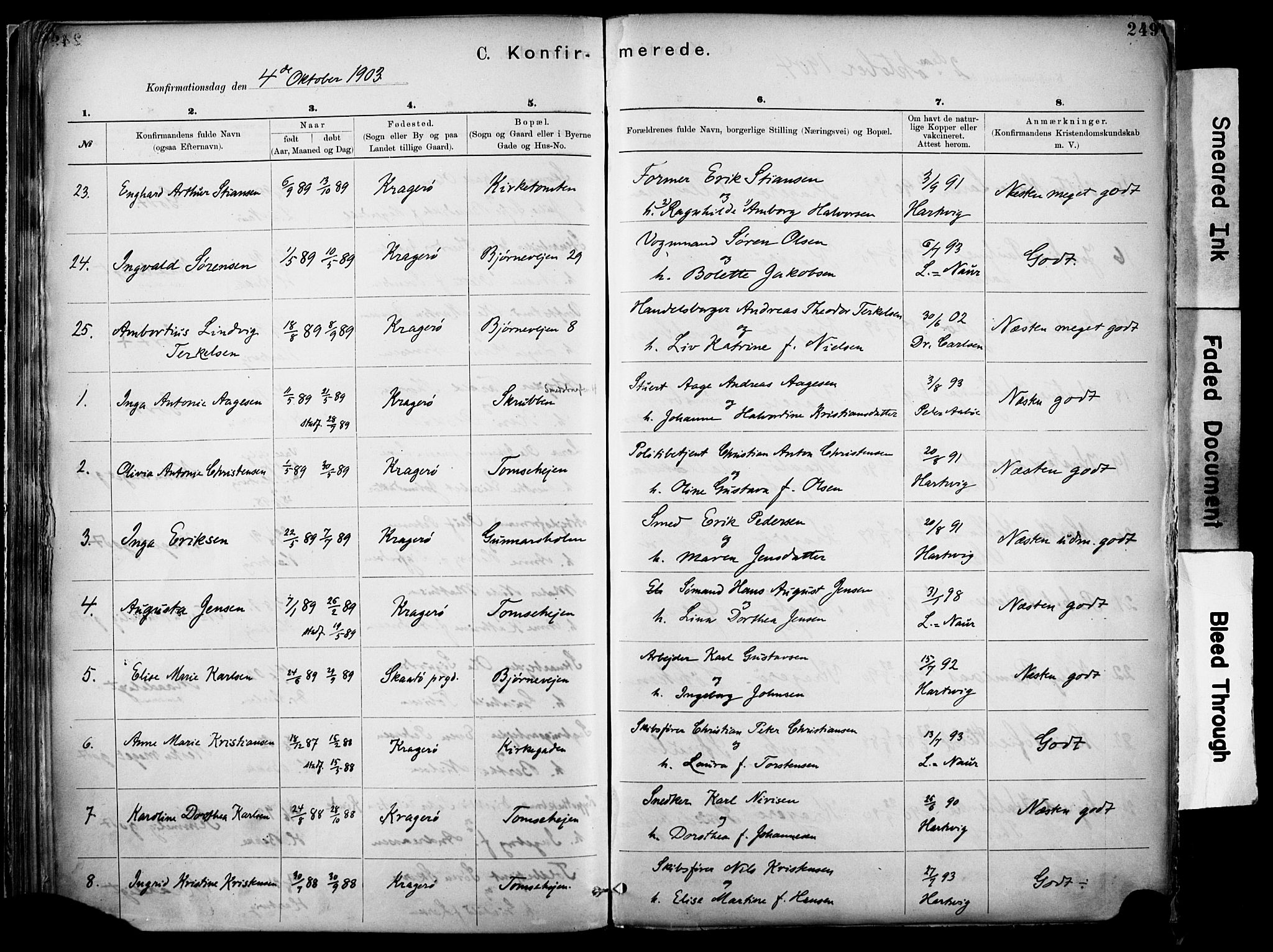 Kragerø kirkebøker, SAKO/A-278/F/Fa/L0012: Parish register (official) no. 12, 1880-1904, p. 249