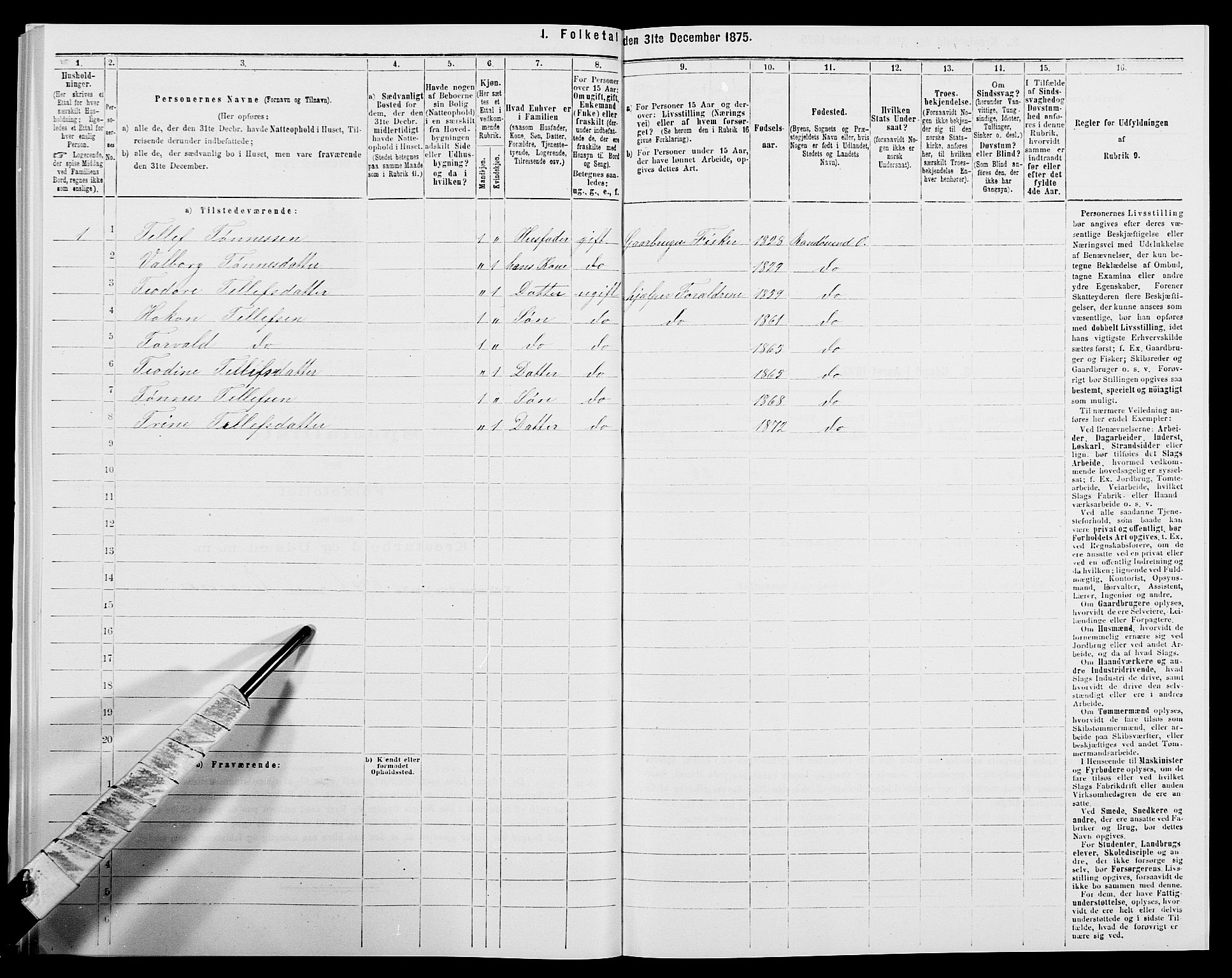 SAK, 1875 census for 1012P Oddernes, 1875, p. 1336