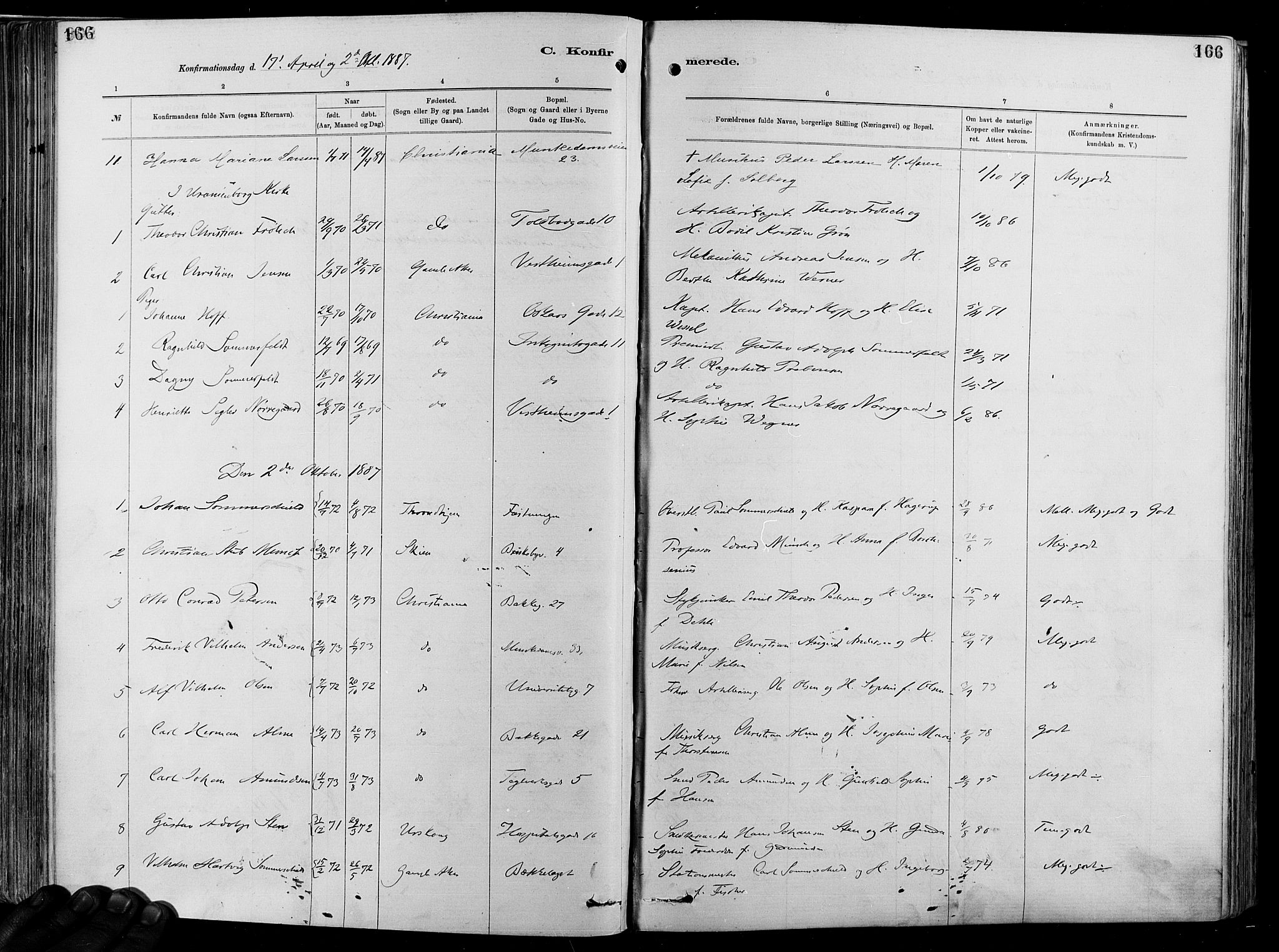 Garnisonsmenigheten Kirkebøker, AV/SAO-A-10846/F/Fa/L0012: Parish register (official) no. 12, 1880-1893, p. 166