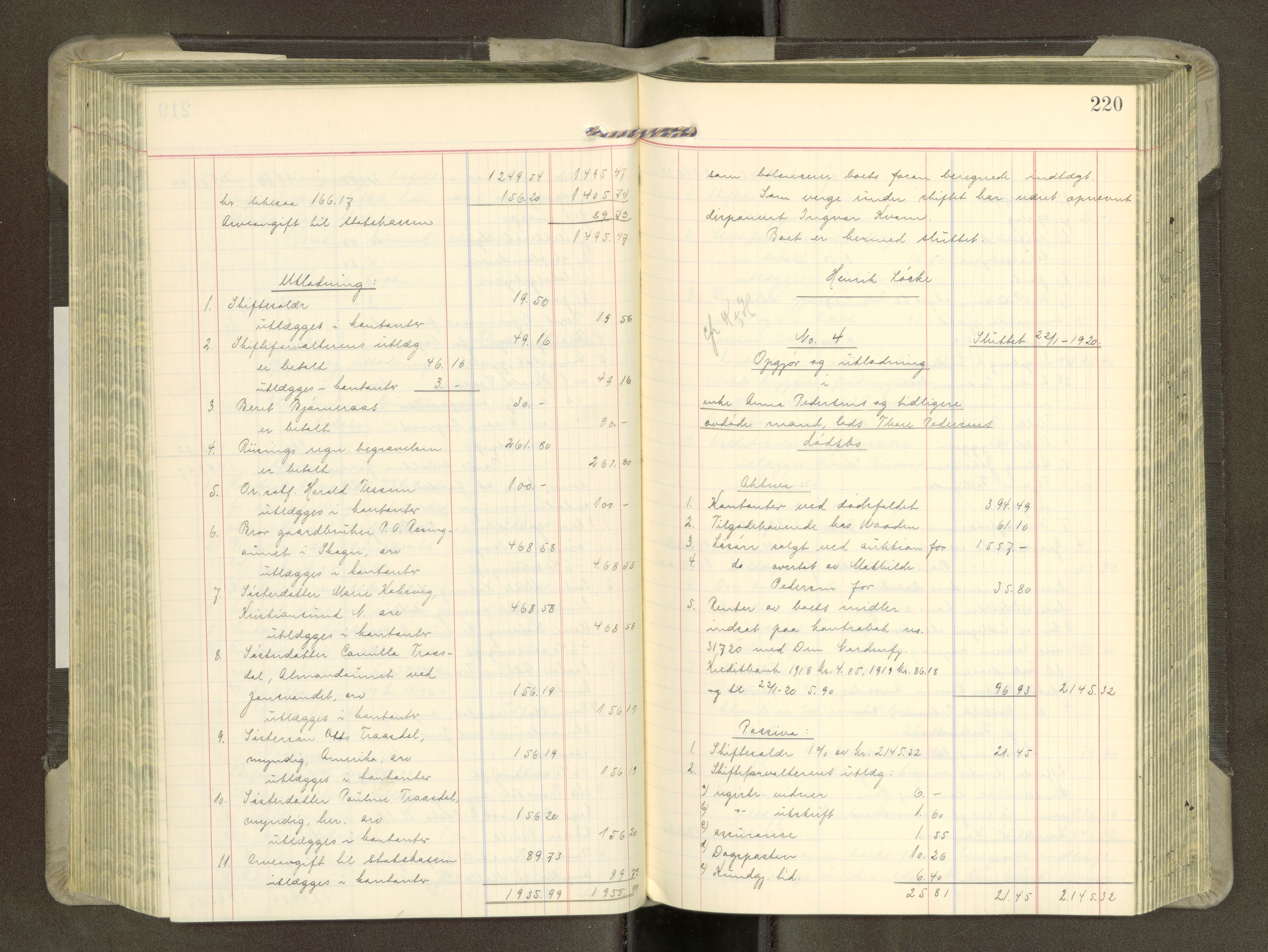 Trondheim byfogd, AV/SAT-A-0003/1/3/3A/L0043: Skifteutlodningsprotokoll - 15/7-4/3. (m/ register), 1918-1922, p. 220