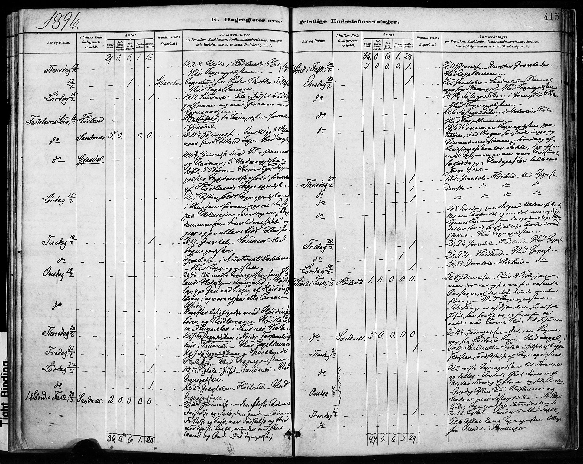 Høyland sokneprestkontor, AV/SAST-A-101799/001/30BA/L0013: Parish register (official) no. A 13.2, 1889-1898, p. 415